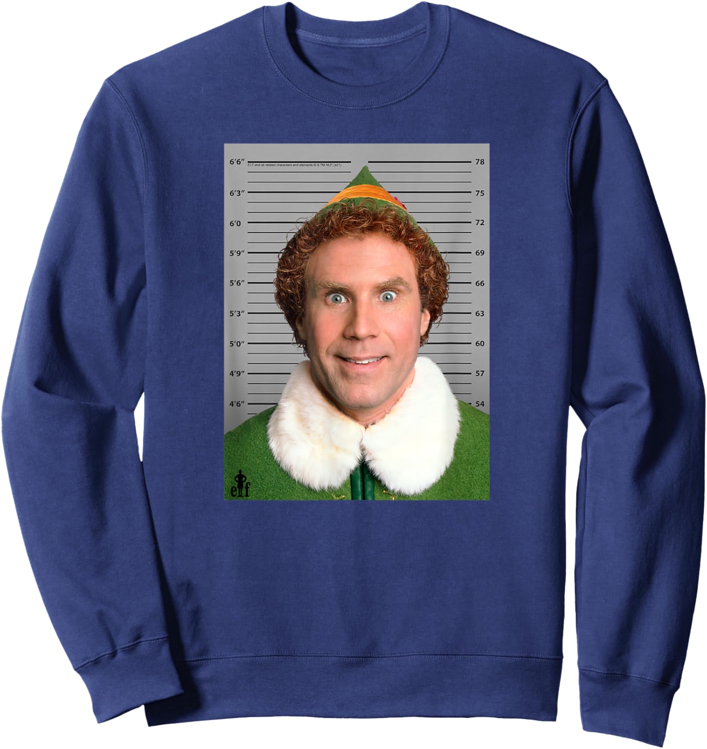 Elf Buddy Hobbs As Will Ferrell Mugshot Christmas Movie Sweatshirt - Sweatshirt | Navy