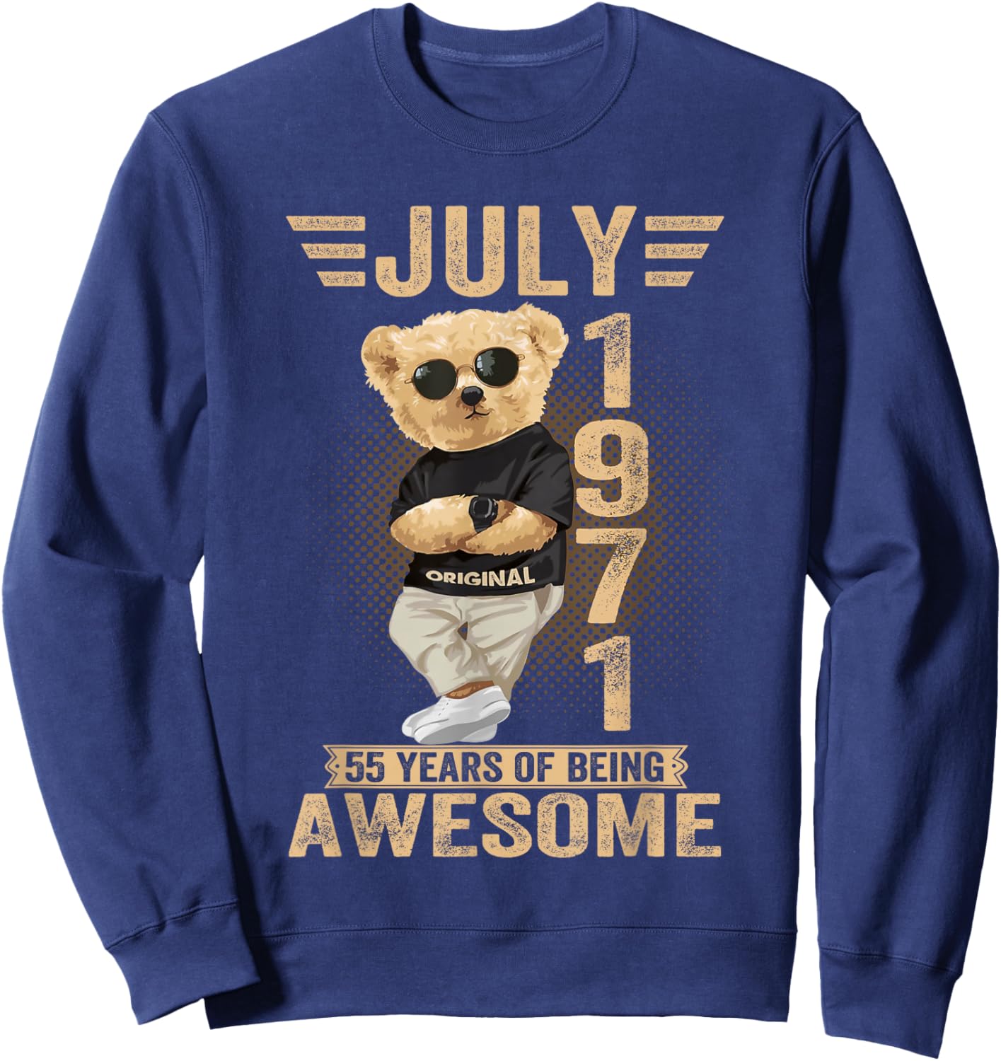 July 55th Birthday Men Women 1971 Awesome Teddy Bear Sweatshirt - Sweatshirt | Navy