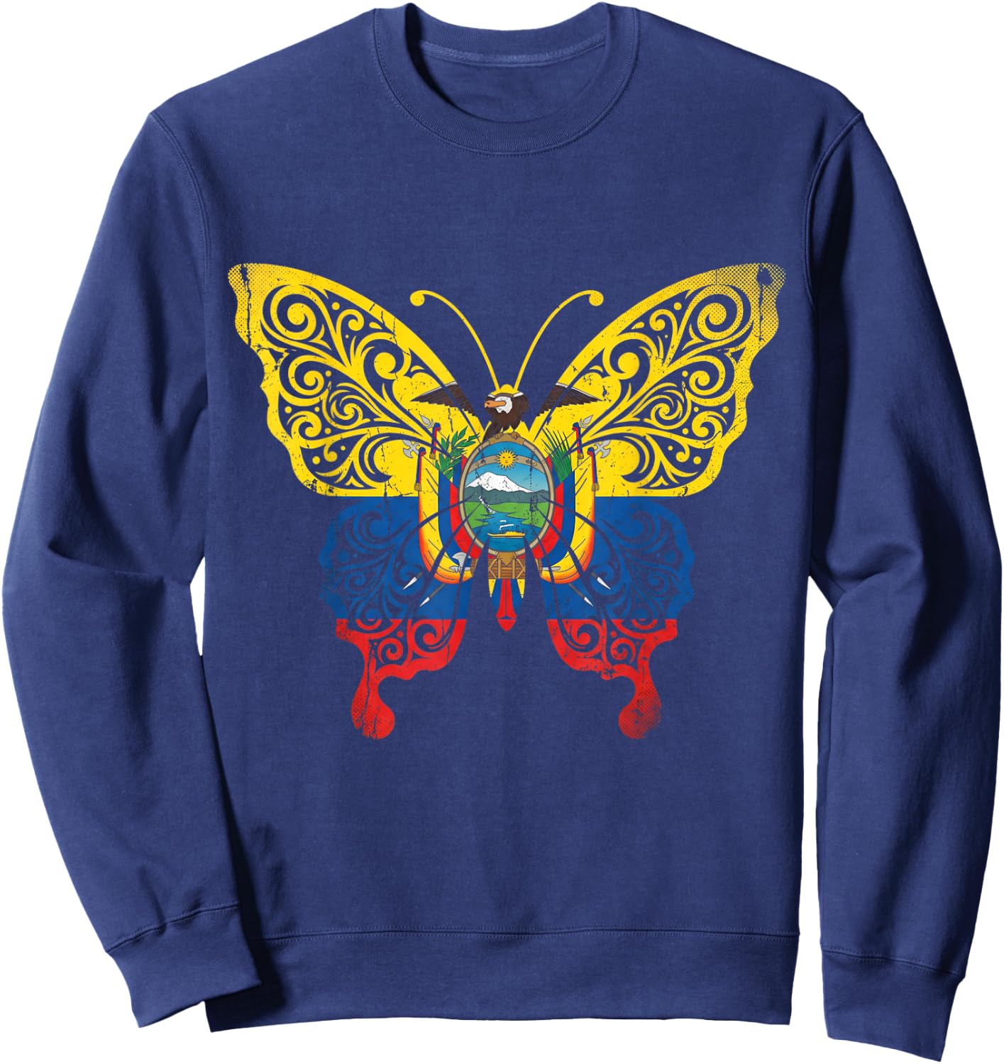 Ecuador Butterfly Ecoadorian Flag Pride Sweatshirt - Sweatshirt | Navy