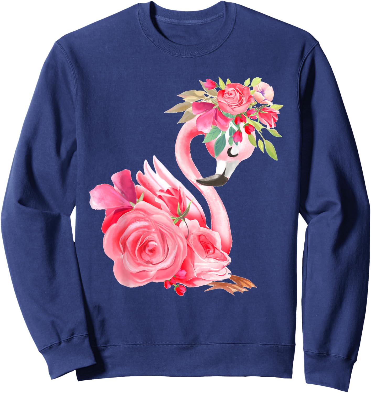 Cute Pink Dreaming Girl Baby Flamingo with Flowers Small Sweatshirt - Sweatshirt | Navy