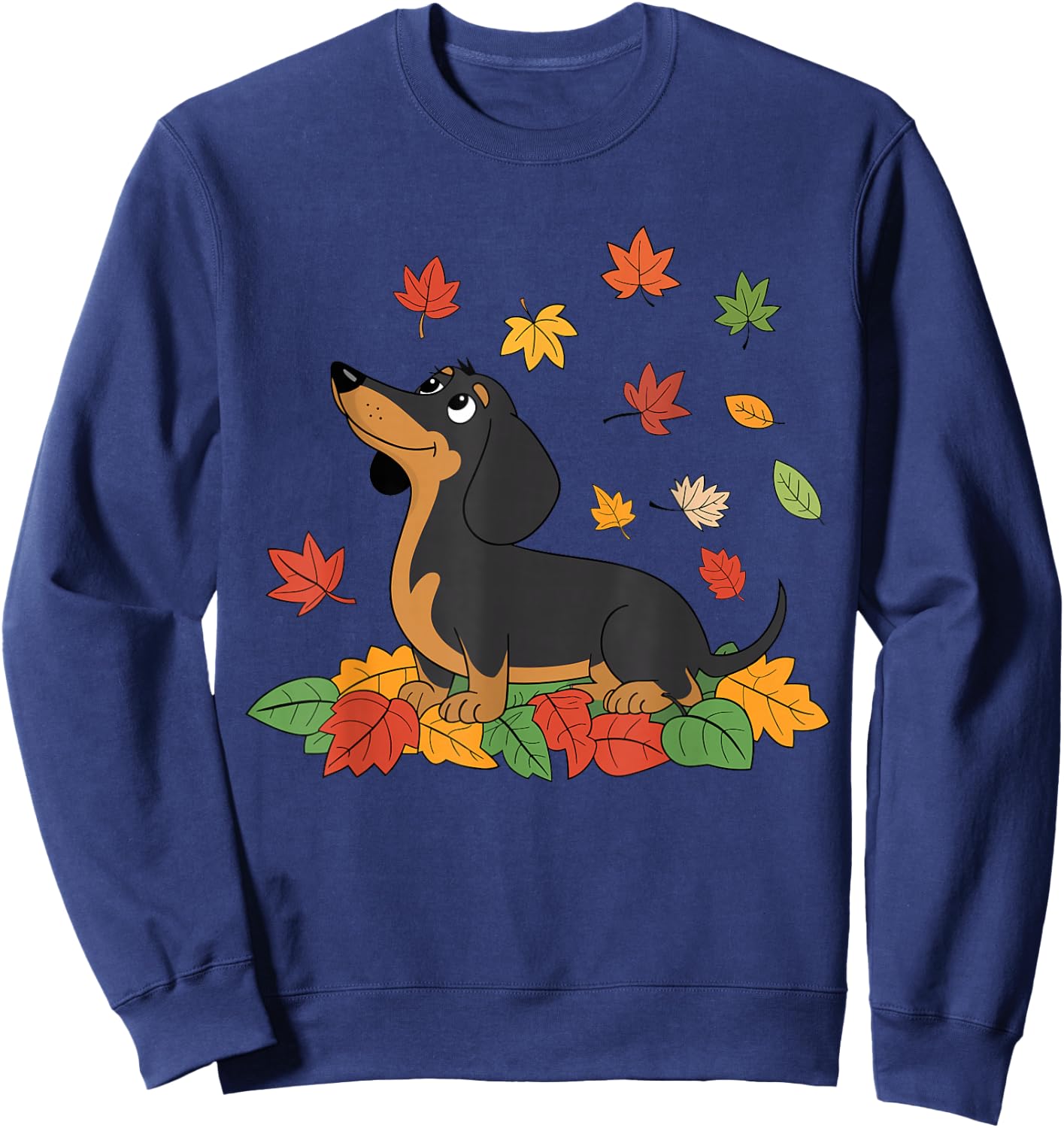 Dachshund Thanksgiving Pilgrim Autumn Fall Leaves Sweatshirt - Sweatshirt | Navy
