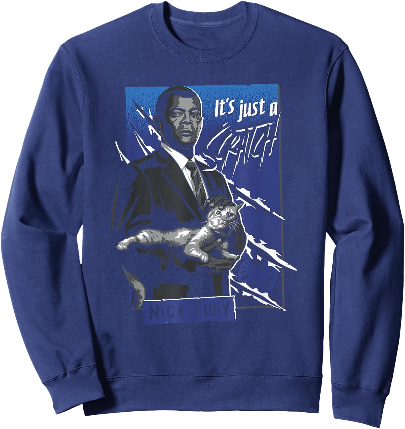 Marvel Captain Marvel Nick Fury and Goose Just a Scratch Sweatshirt - Sweatshirt | Navy