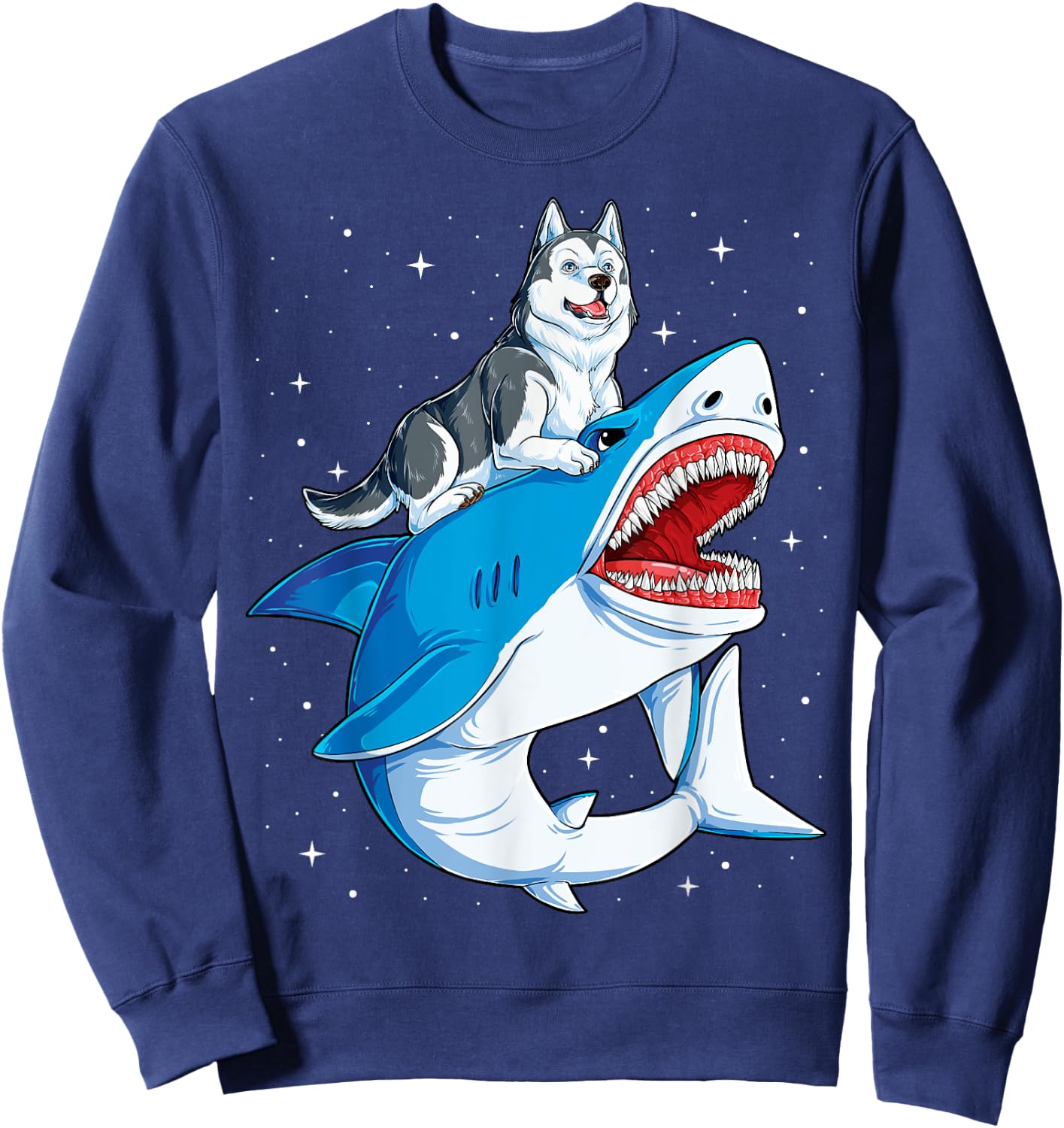 Siberian Husky Shark Jawsome Dog Lover Gifts Space Galaxy Sweatshirt - Sweatshirt | Navy