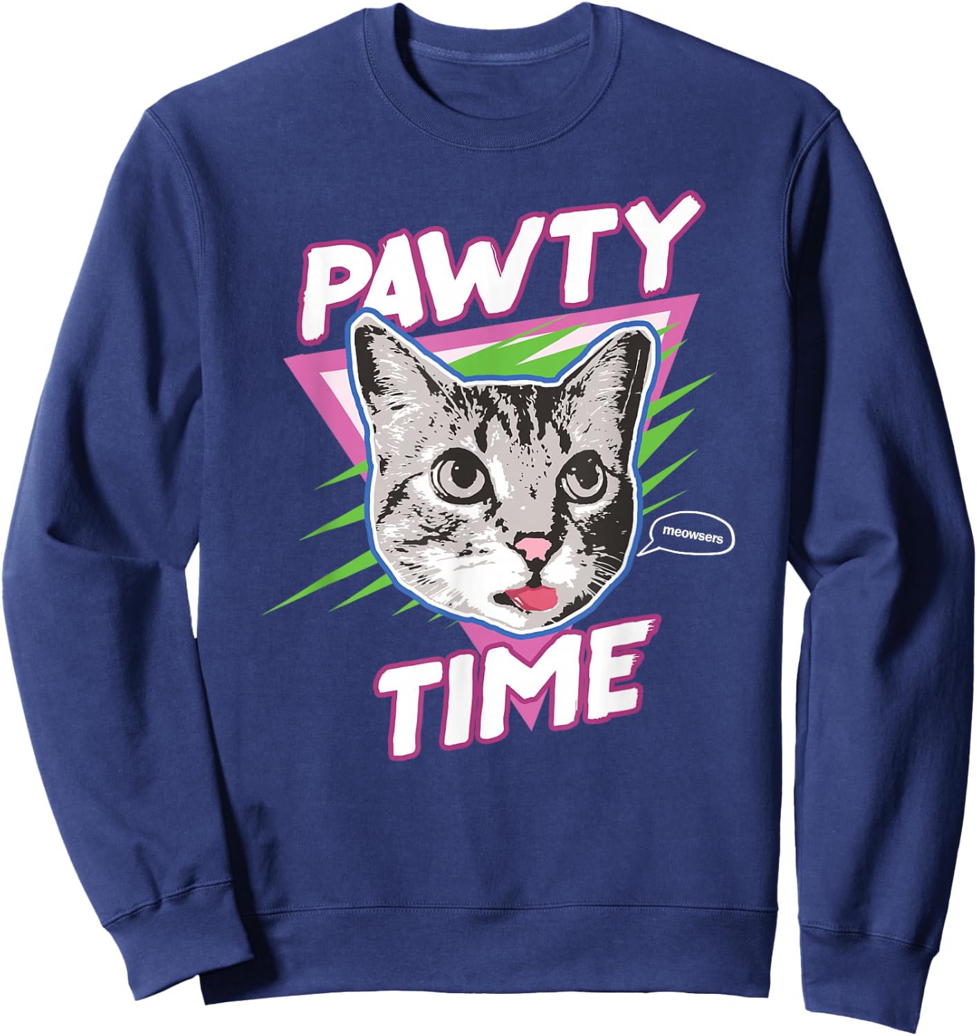 Funny Cat Pawty Time Party Animal Retro Sweatshirt - Sweatshirt | Navy