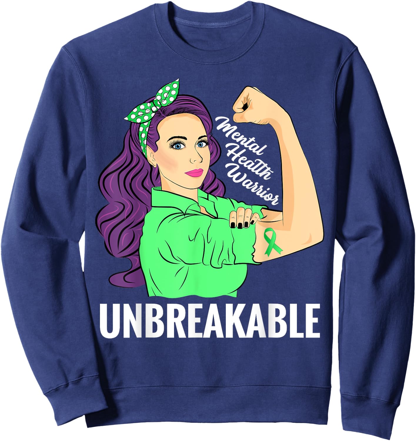 Mental Health Illness Awareness Warrior Unbreakable Sweatshirt - Sweatshirt | Navy