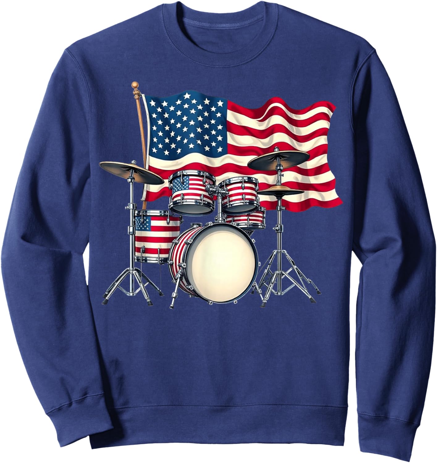 Patriotic Drum Drumset Drummer Lover American 4th of July Sweatshirt - Sweatshirt | Navy