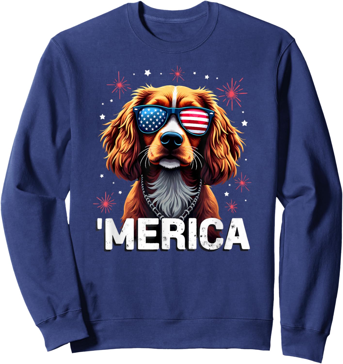 US Flag Cavalier King Charles Sunglasses Merica Sweatshirt - Sweatshirt | Navy