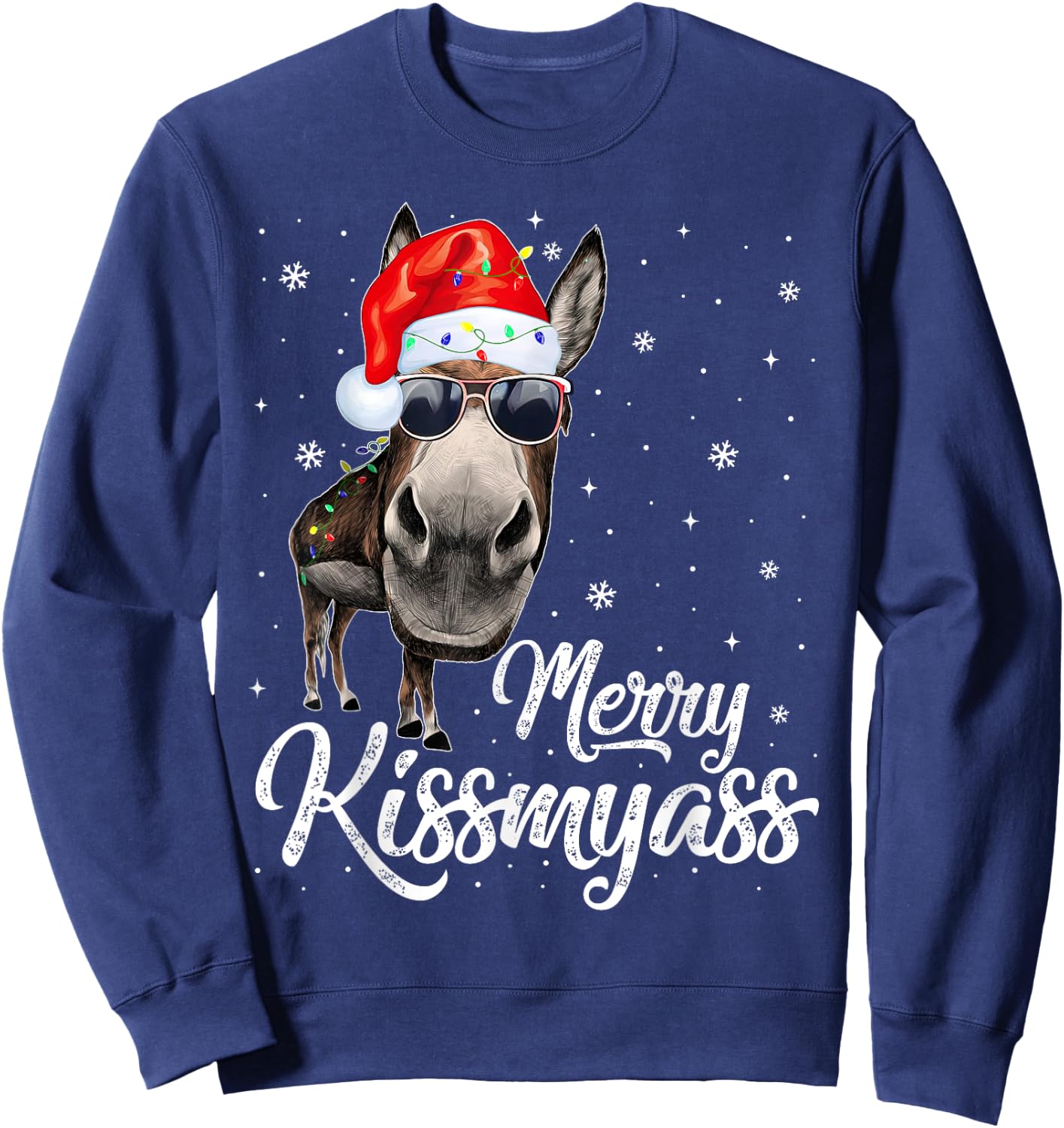 Merry Kissmyass Donkey Sarcastic Xmas Funny Pajama Christmas Sweatshirt - Sweatshirt | Navy