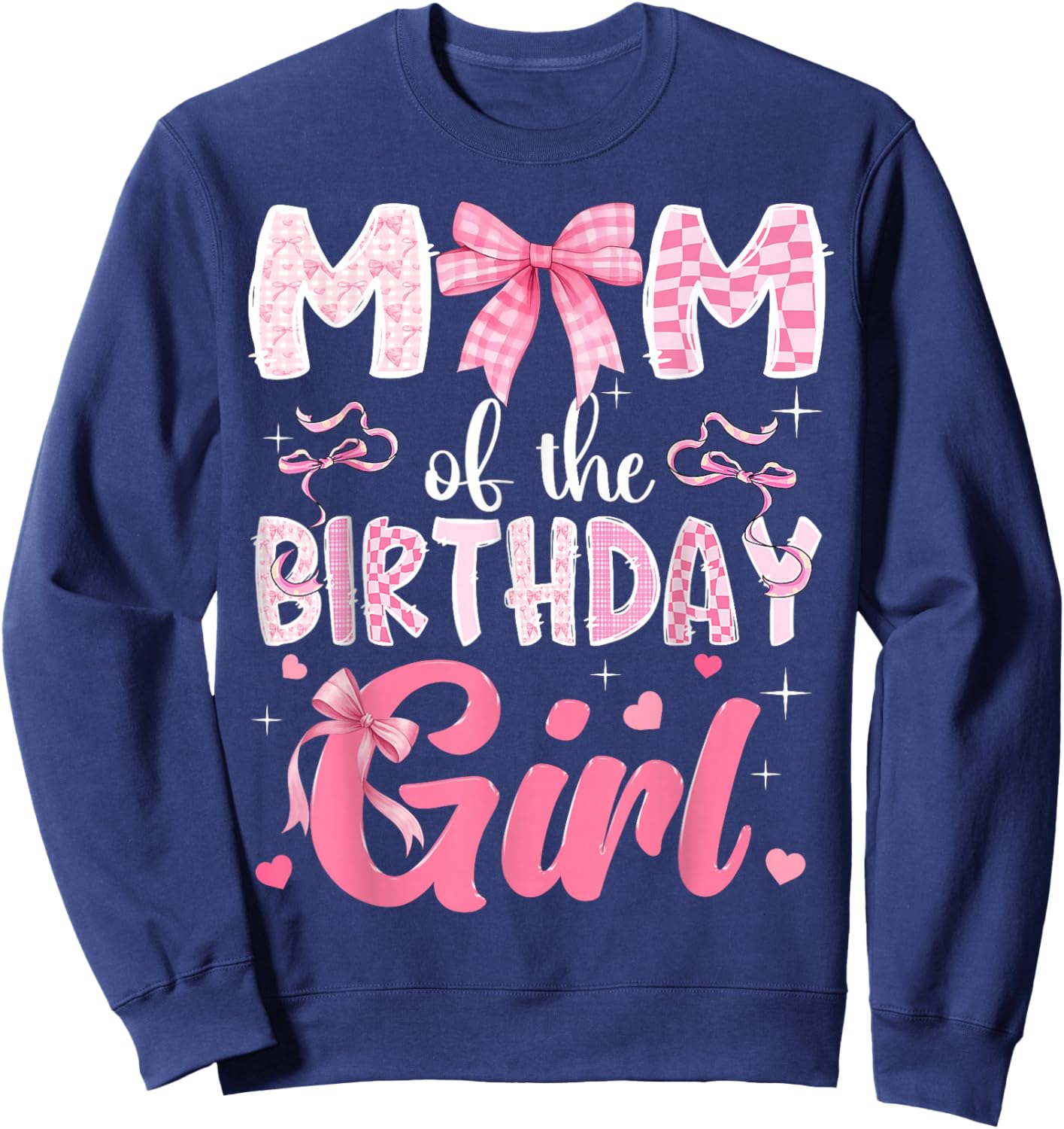Mom of The Birthday Girl Pink Coquette Bow Family Sweatshirt - Sweatshirt | Navy