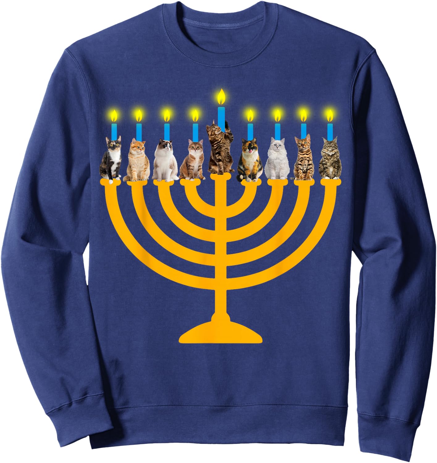 Meowzel Tov Jew Cats Kippah Menorah Chanukah Hanukkah Pajama Sweatshirt - Sweatshirt | Navy