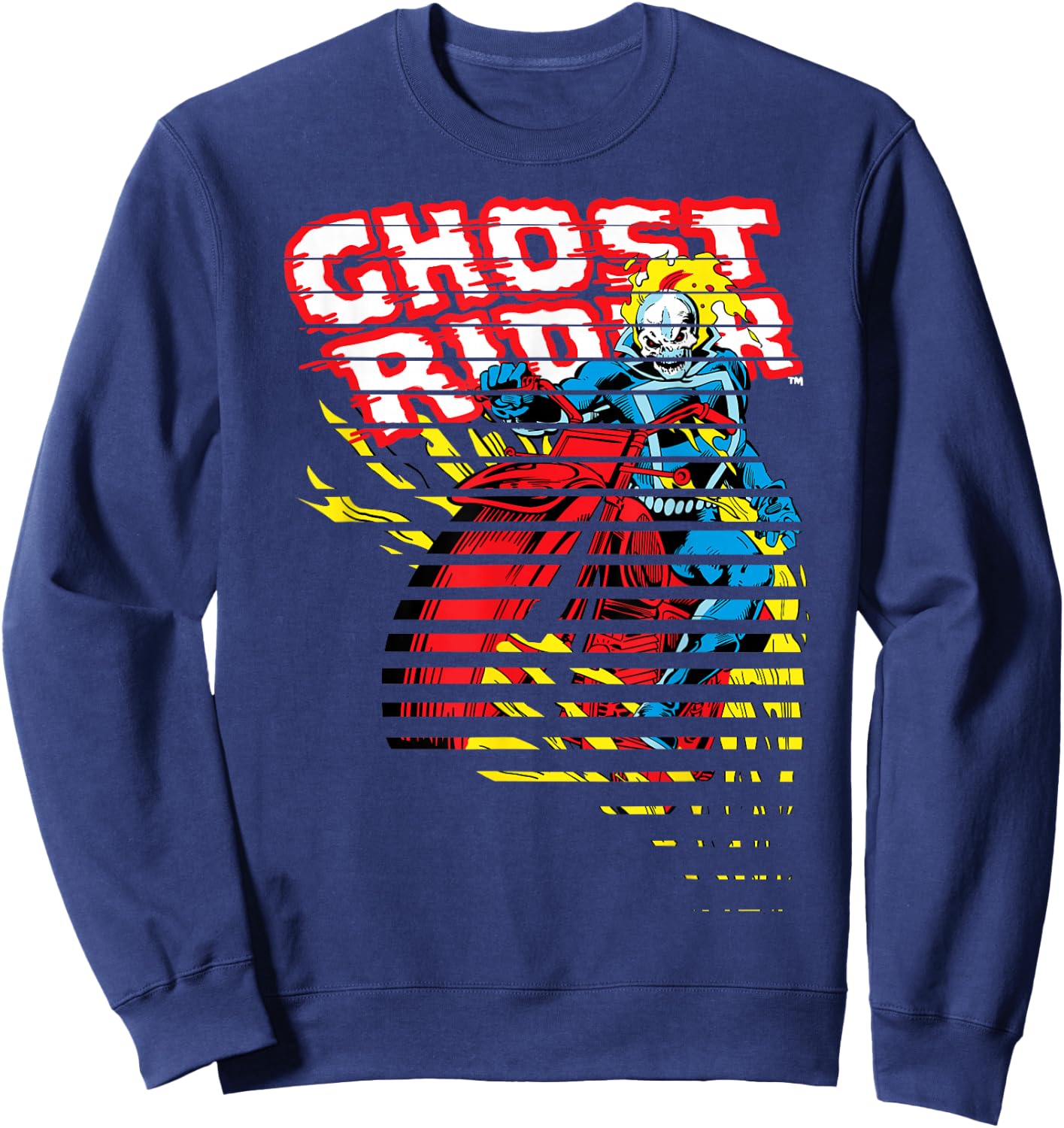 Ghost Rider Motorcyle On Fire Halftoned Split-Up Sweatshirt - Sweatshirt | Navy