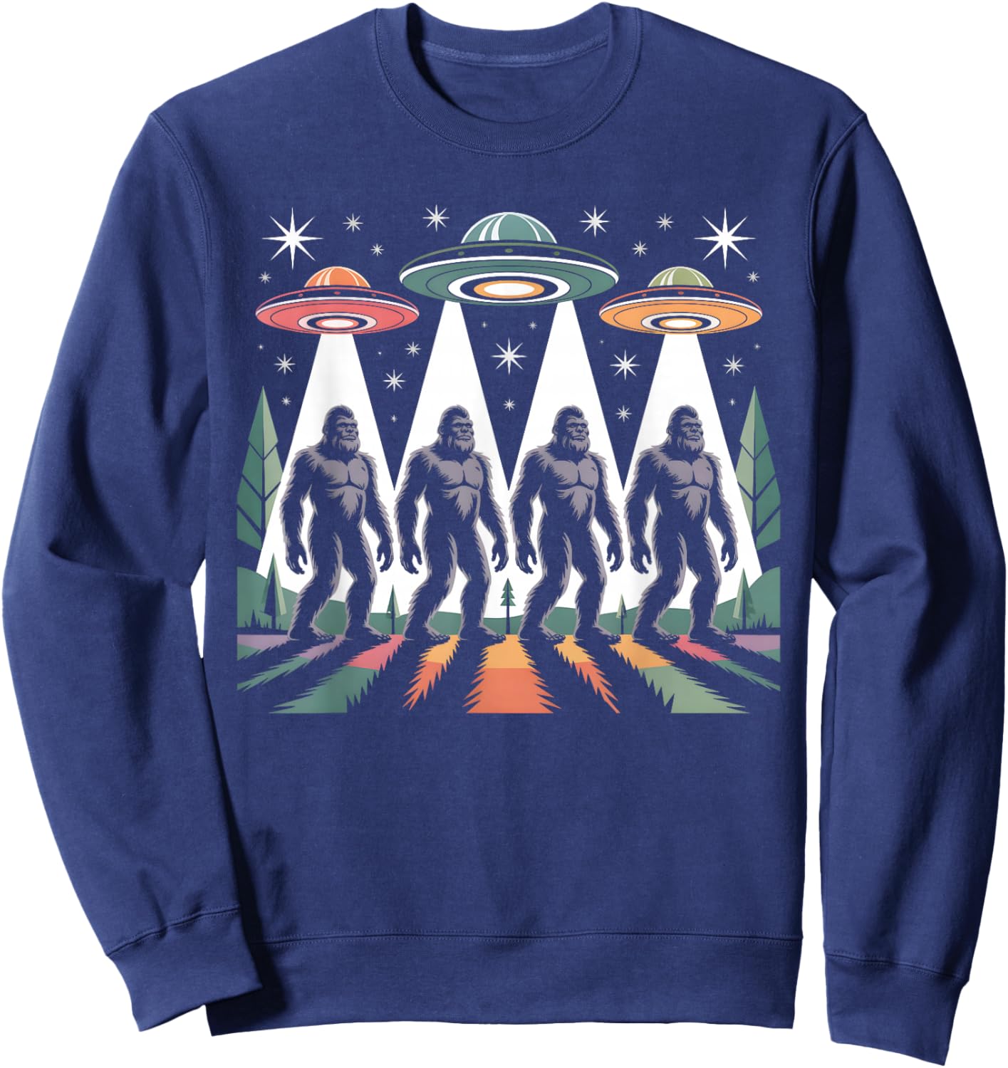 Vintage Mid-Century Modern Bigfoot UFOs Sweatshirt - Sweatshirt | Navy