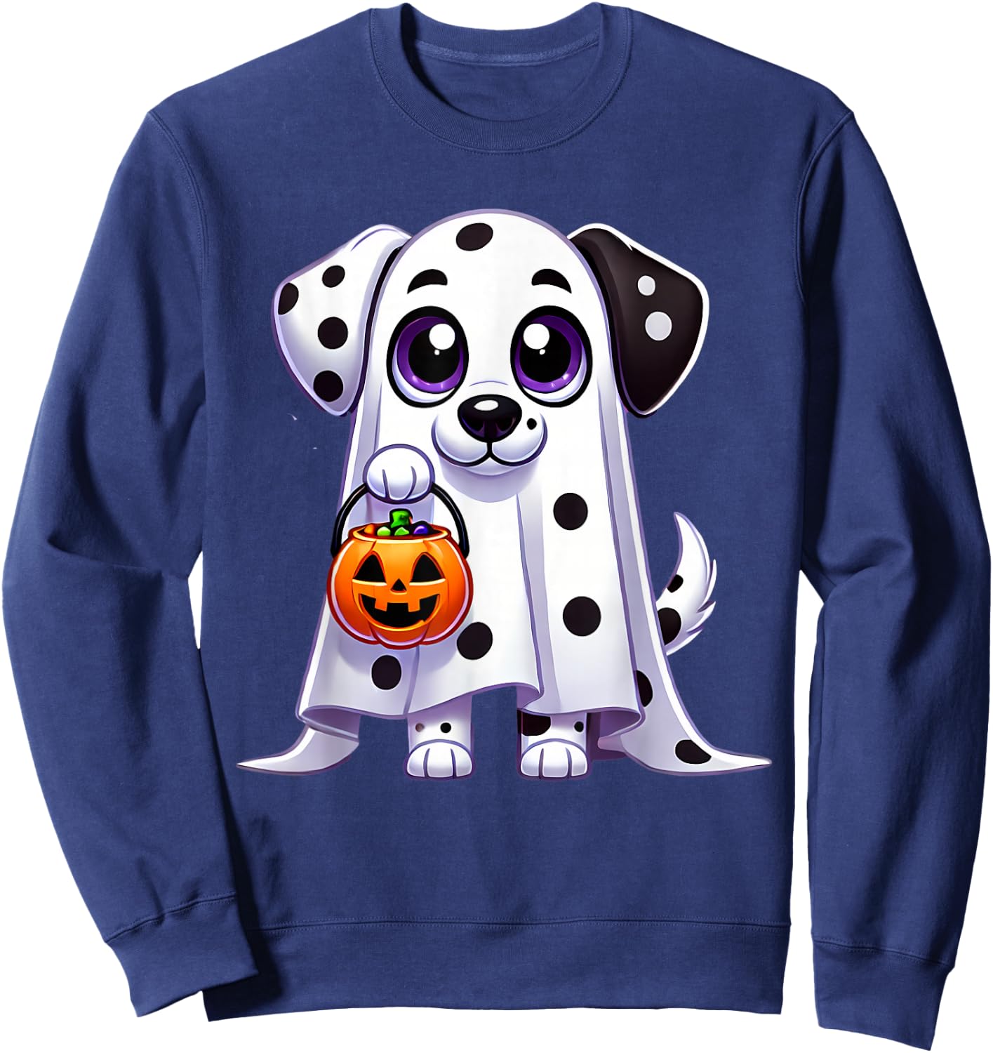 Dalmatian Ghost Halloween Dog Men Women Kids Sweatshirt - Sweatshirt | Navy