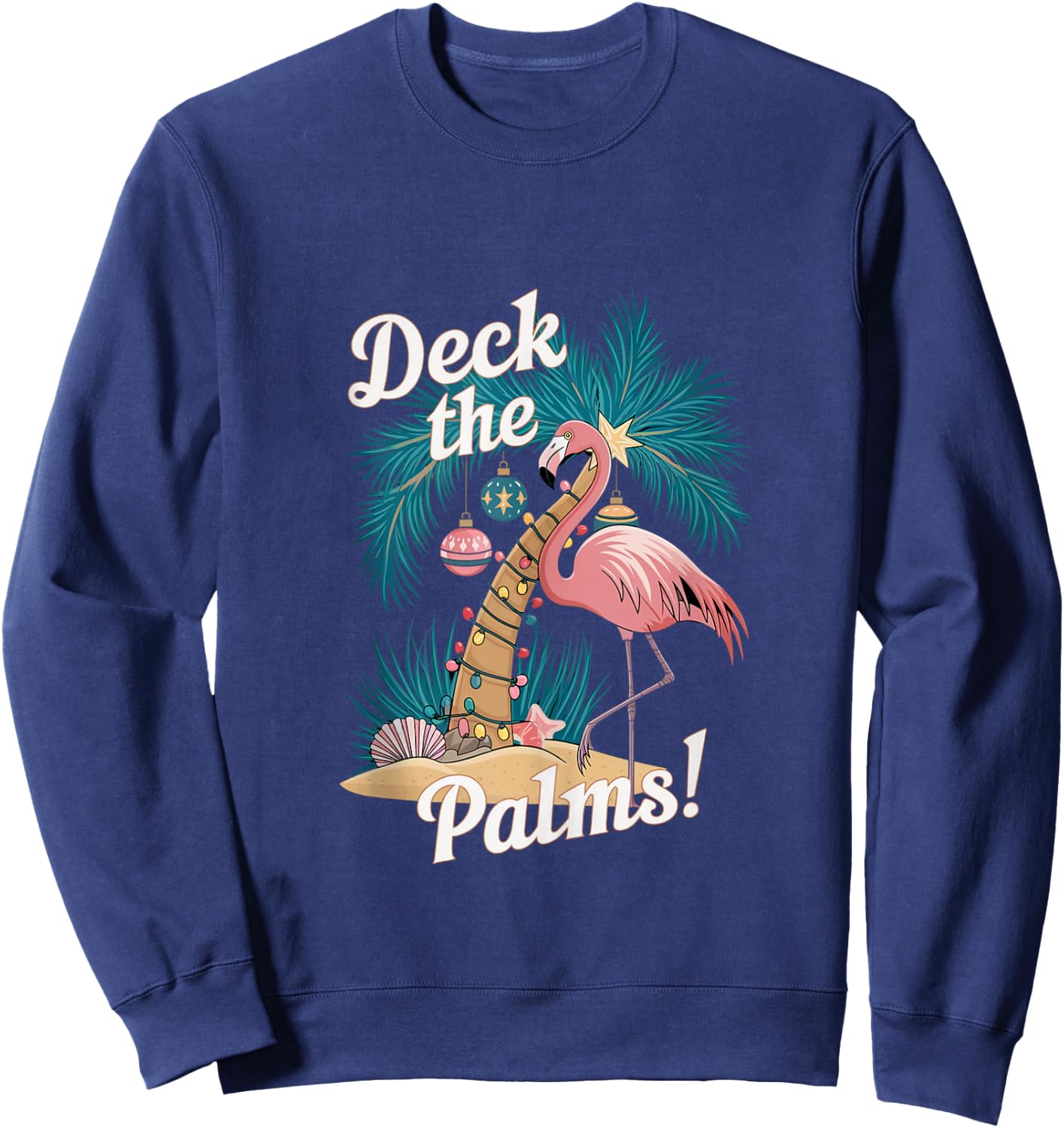 Funny Palm Tree Christmas Flamingo Holiday Merry Xmas Party Sweatshirt - Sweatshirt | Navy