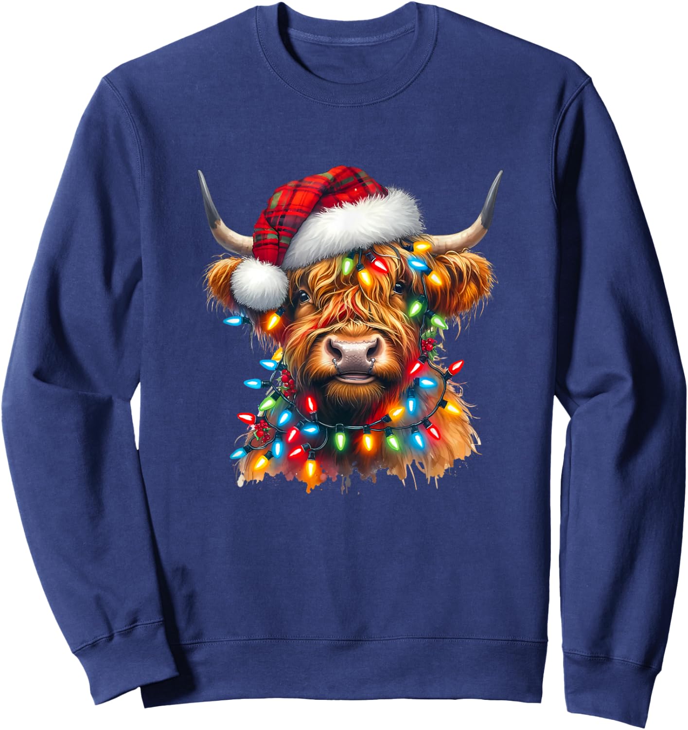 Highland Cow Christmas Xmas Santa Wooly Farm Animal Kids Sweatshirt - Sweatshirt | Navy