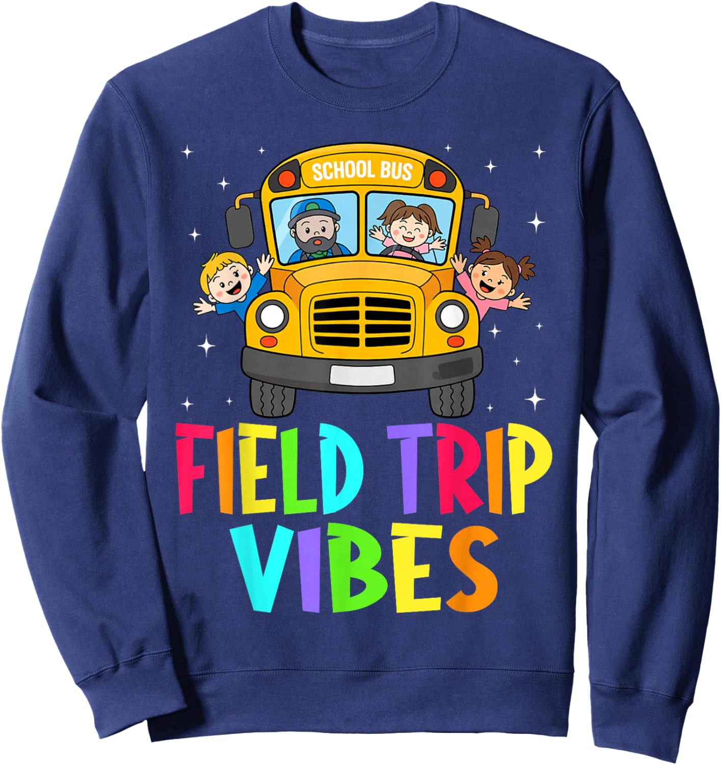 Field Trip Vibes Face Smile Retro Groovy Field Day 2025 Sweatshirt - Sweatshirt | Navy