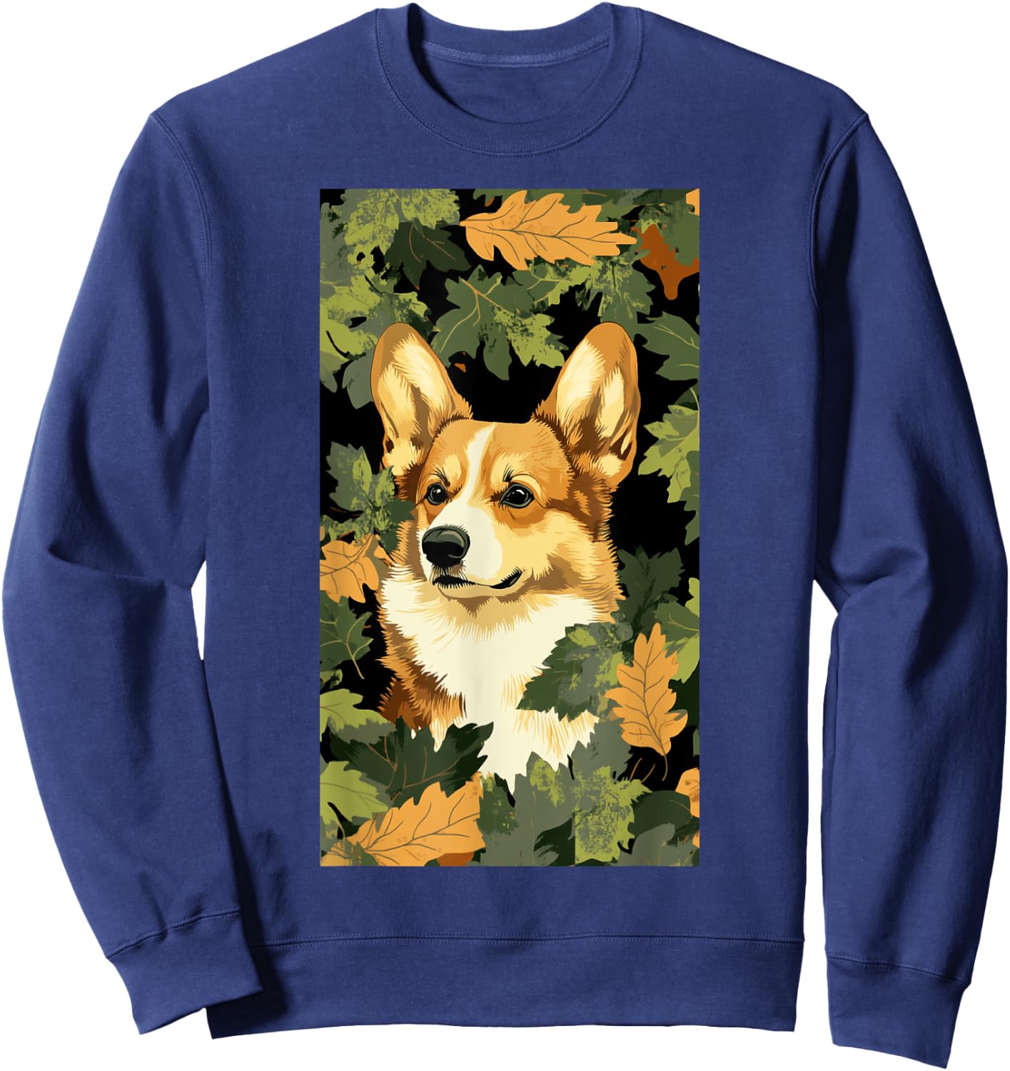 Pembroke Welsh Corgi Leaf Camouflage Pattern Sweatshirt - Sweatshirt | Navy