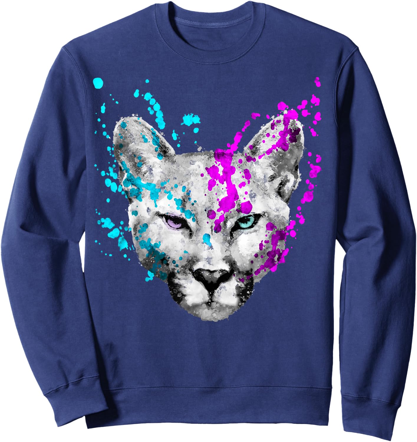 Watercolor lion mountain cougar painting wild artistic Sweatshirt - Sweatshirt | Navy