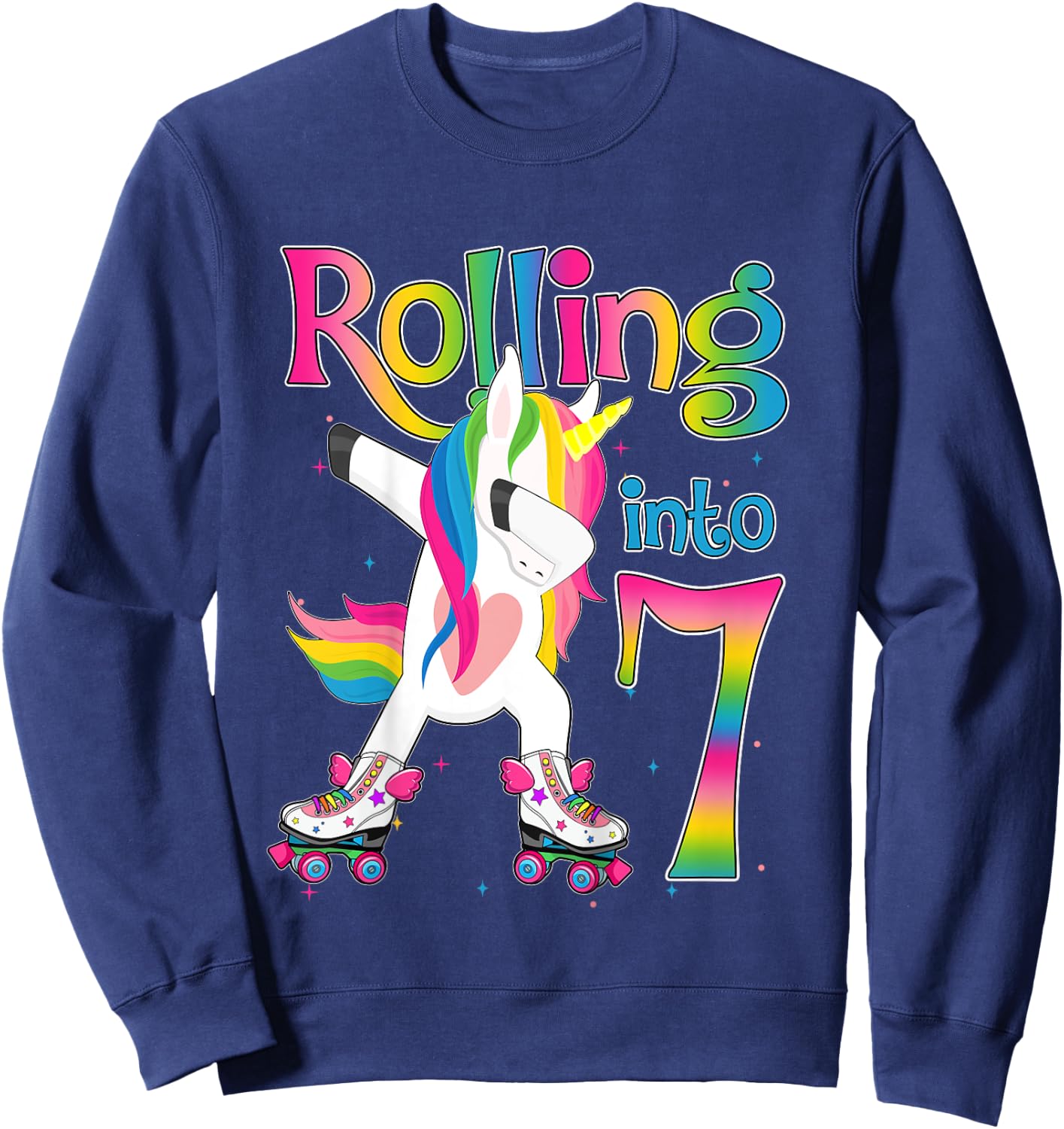 Rolling Into 7 years Let's Roll I'm Turning 7 Roller Skate Sweatshirt - Sweatshirt | Navy