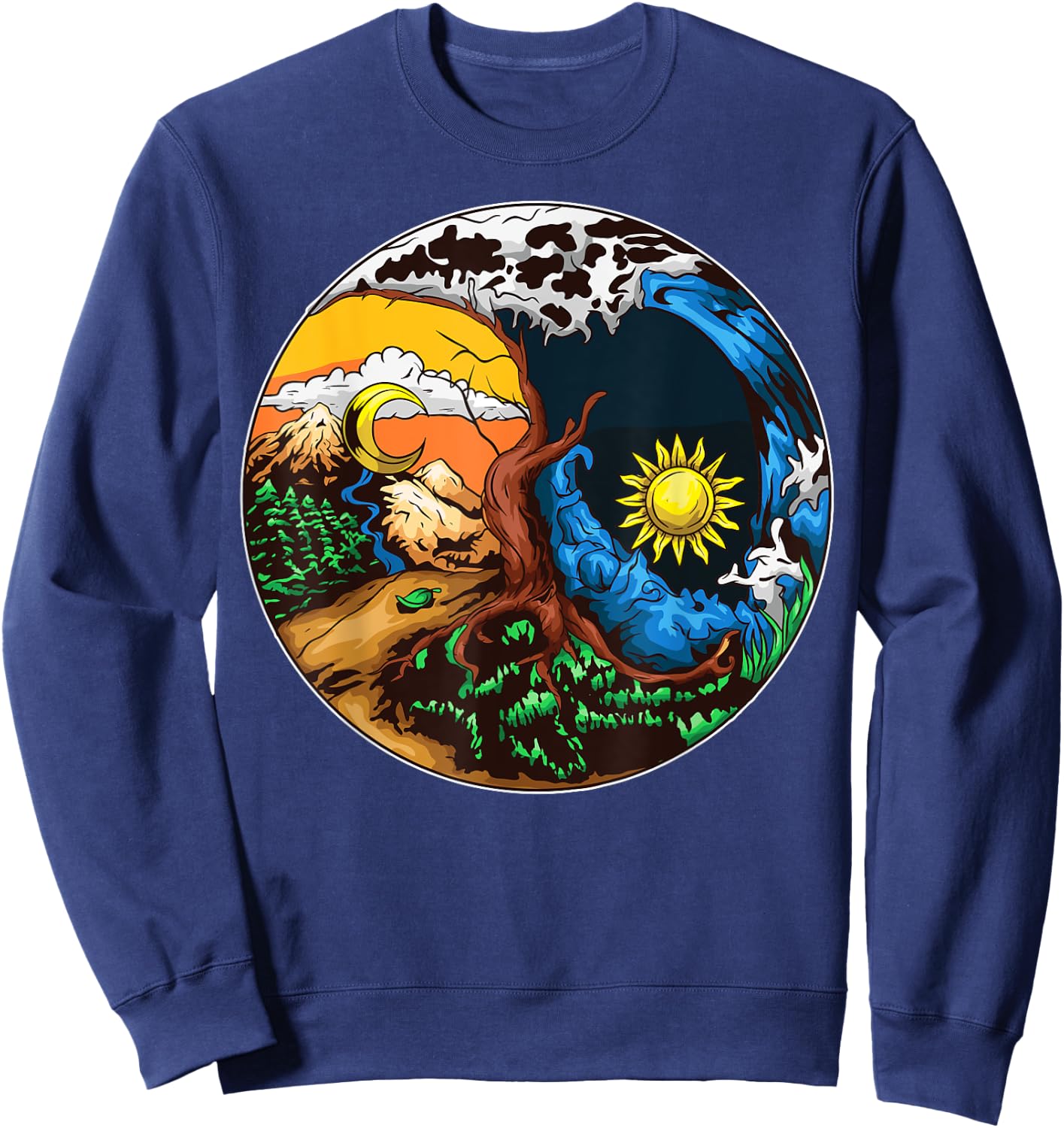 Yin Yang Happy Yin Yang Shirt Love Your Mother Earth Black Adult Classic Fit Short Sleeve Save Planet Shirt Sweatshirt - Sweatshirt | Navy
