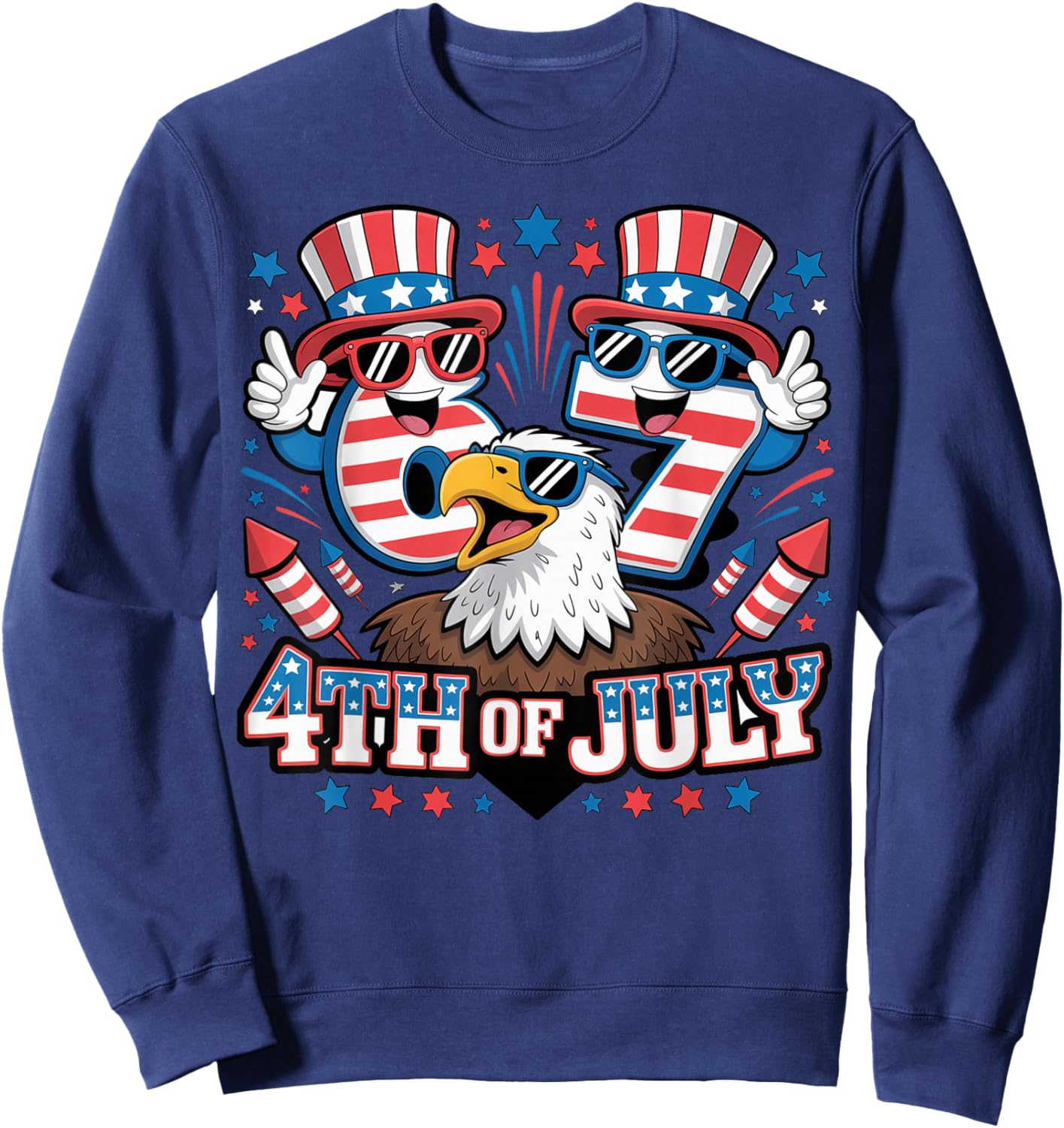 Six Seven 67 4th of July 6 7 Fourth July Boys Kids 6-7 Meme Sweatshirt - Sweatshirt | Navy