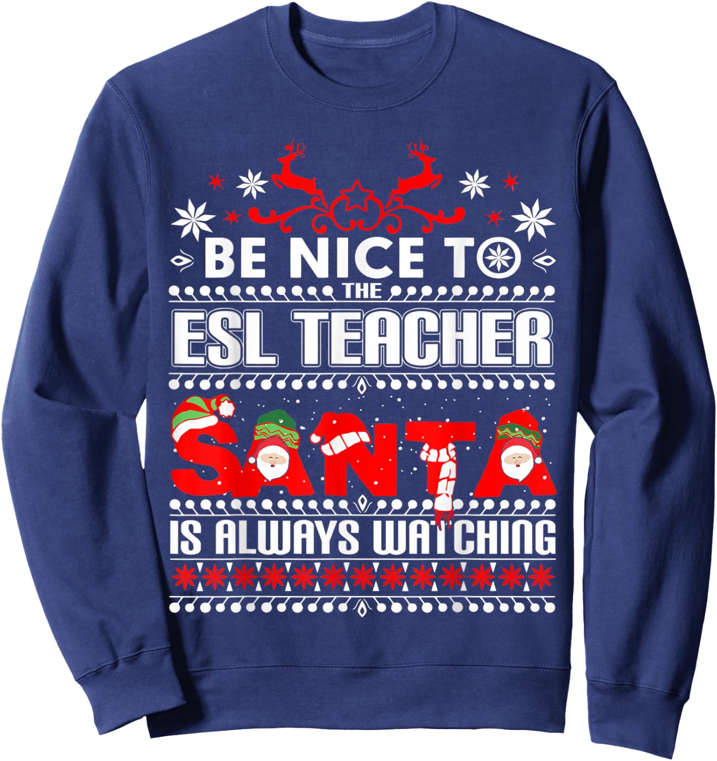 ESL Ugly Christmas Sweater Gift Funny X-mas English Teacher Sweatshirt - Sweatshirt | Navy