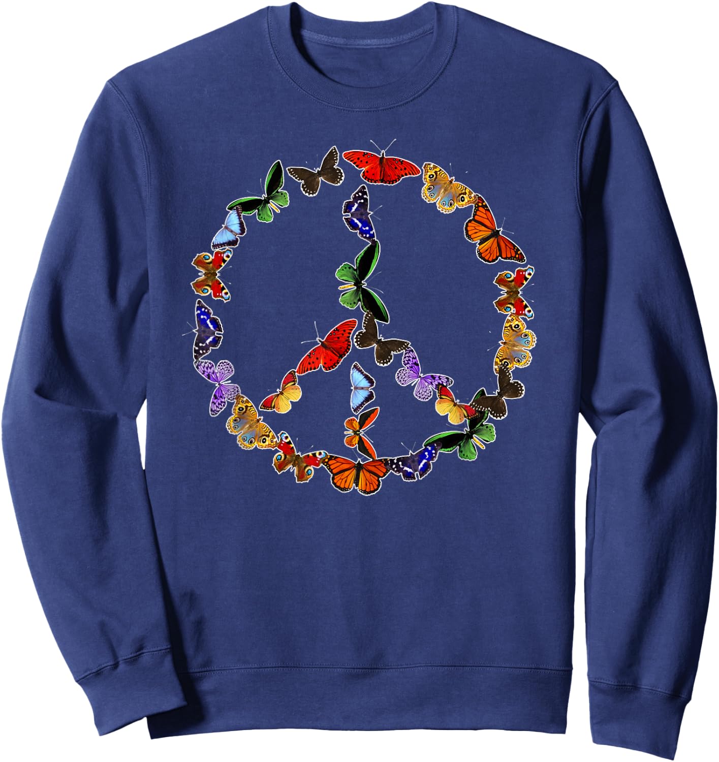 Butterflies Peace Sign Gift Hippie Love 60's 70s Groovy Cool Sweatshirt - Sweatshirt | Navy