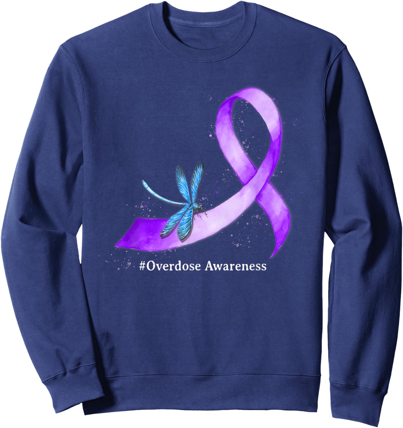 Hippie Dragonfly Purple Ribbon Overdose Awareness Sweatshirt - Sweatshirt | Navy