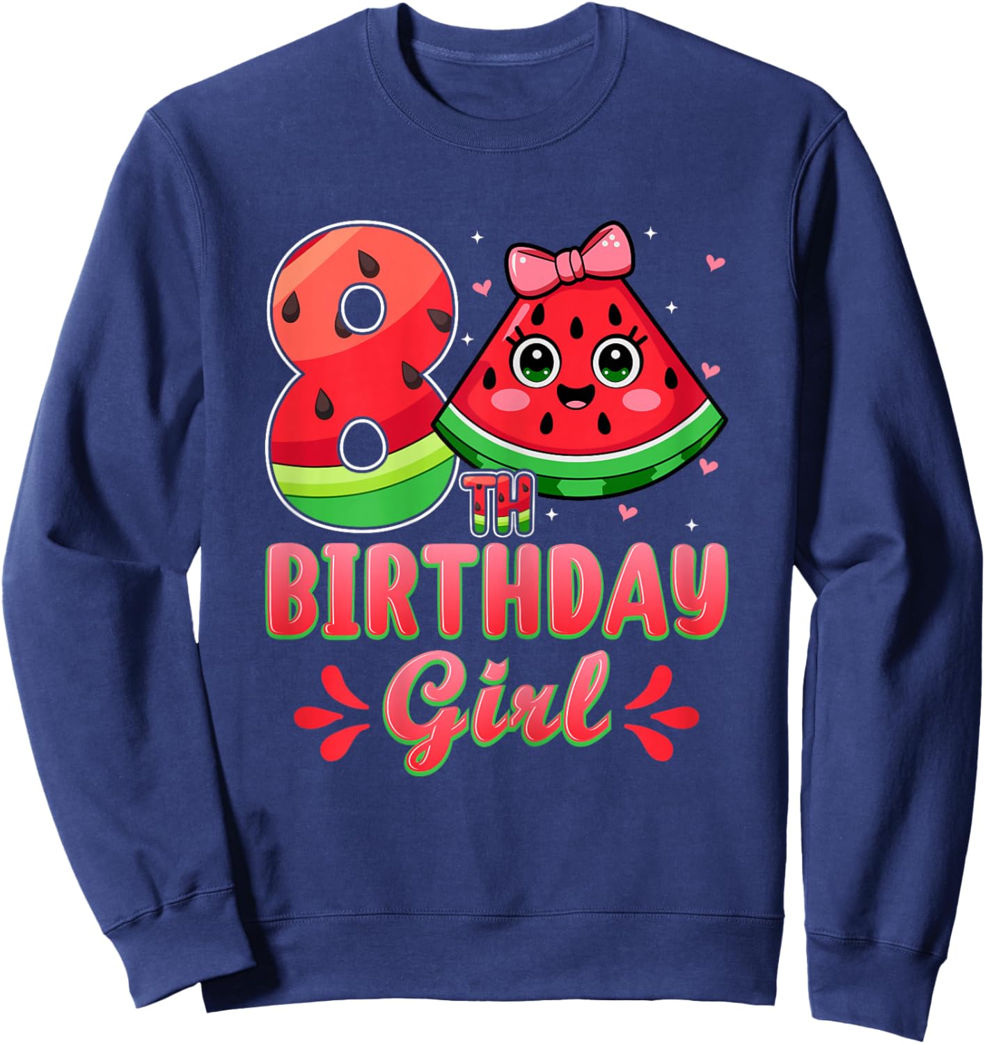 8th Birthday Girl Fruit Watermelon Kids 8 Years Old Sweatshirt - Sweatshirt | Navy