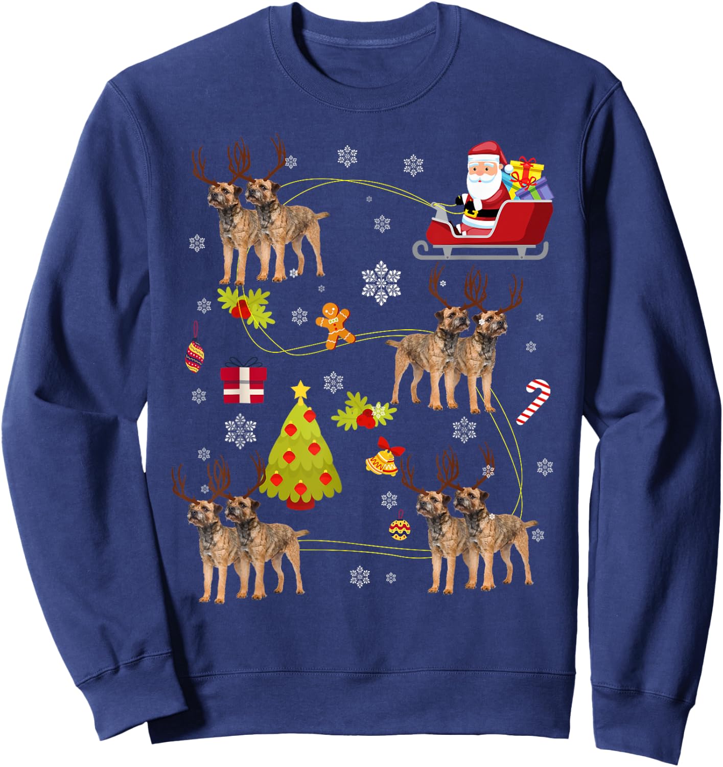 Santa Hat Border Terrier Christmas Tree Lights Xmas Gift Sweatshirt - Sweatshirt | Navy