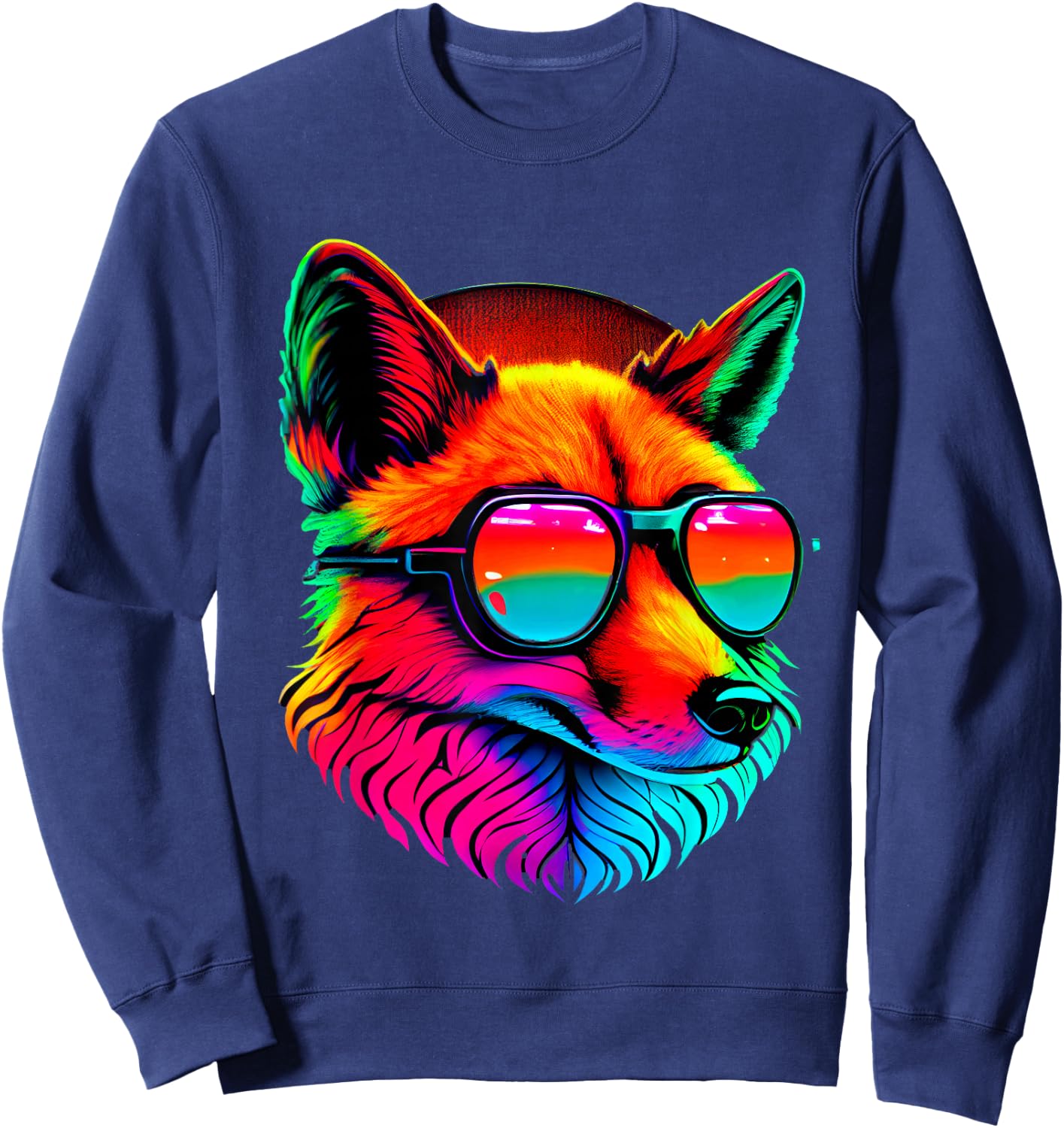 Cool Retro Art Fox In Sunglasses Colors Sweatshirt - Sweatshirt | Navy