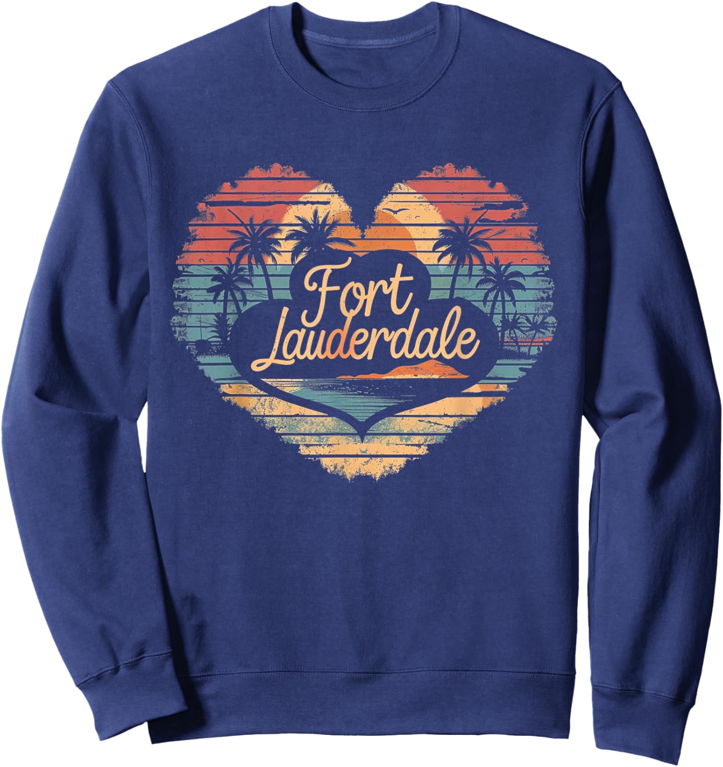 Ft. Fort Lauderdale - Heart Vintage Love Women Kids Retro Sweatshirt - Sweatshirt | Navy