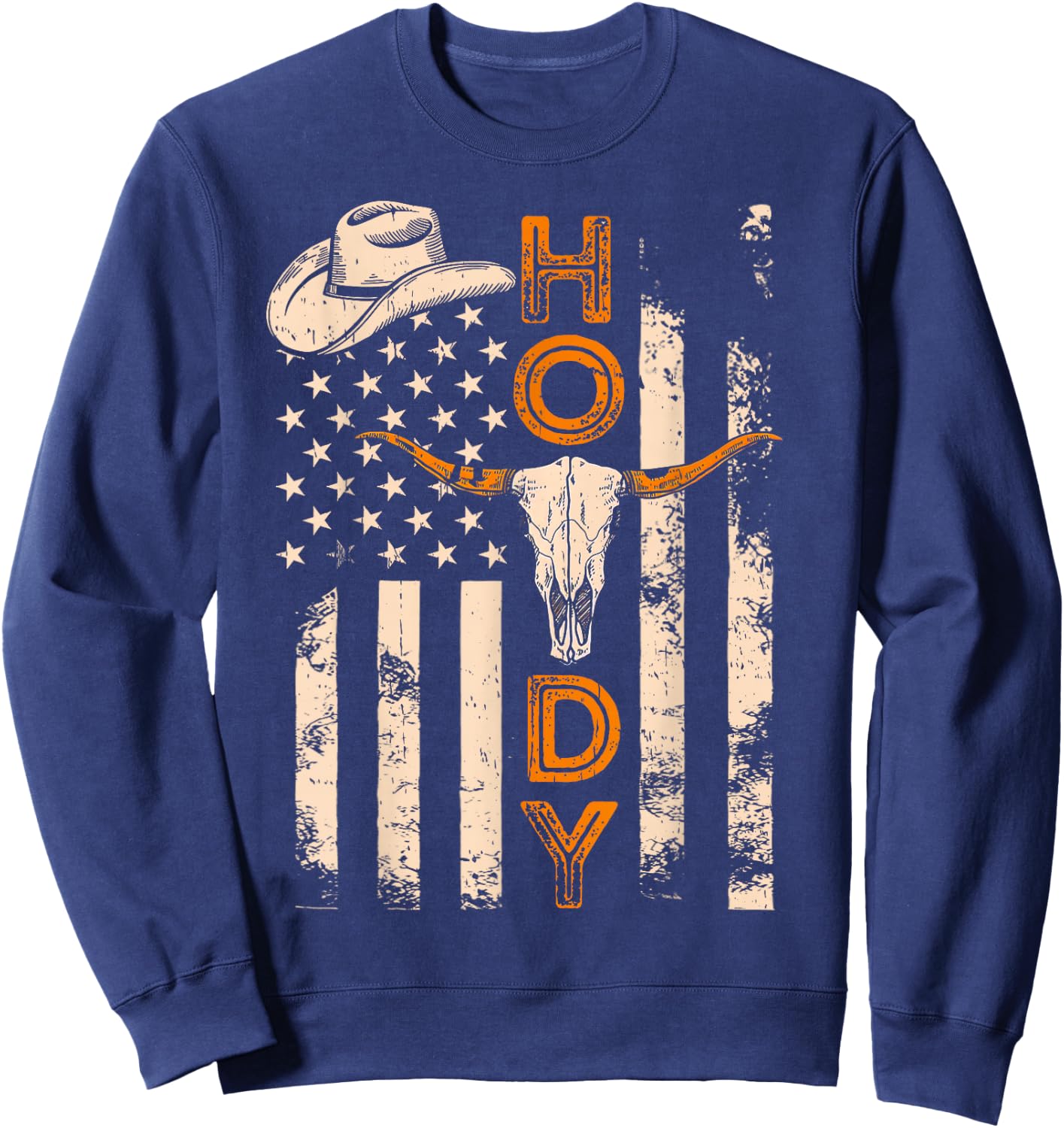 Western Country Rodeo Southern Howdy Cowboy American Flag Sweatshirt - Sweatshirt | Navy