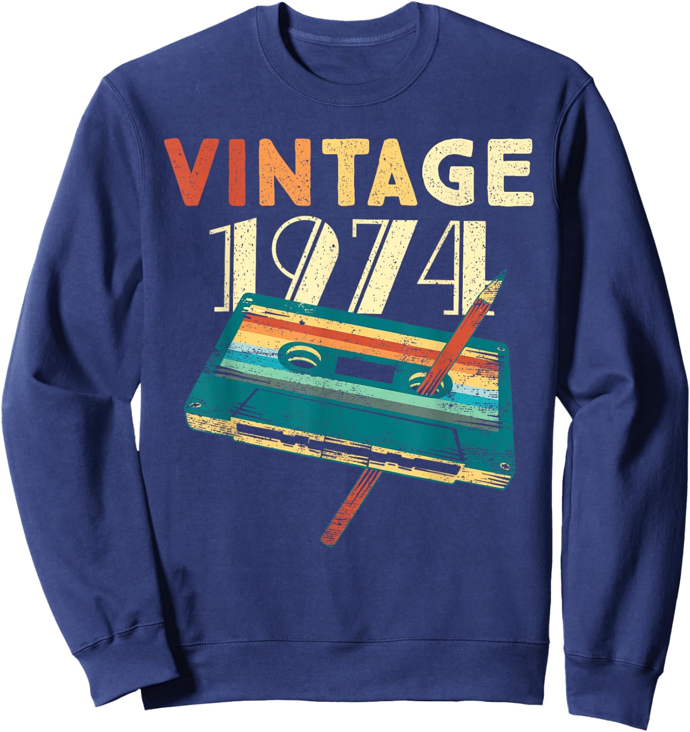 Vintage 1974 Music Cassette 51st Birthday Gifts 51 Years Old Sweatshirt - Sweatshirt | Navy