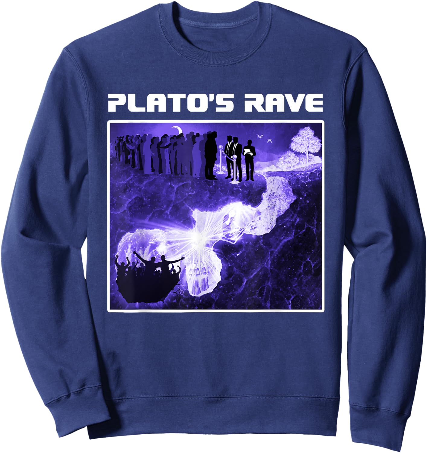 Plato's Rave - Cave Allegory - Funny Raver Philosopher Sweatshirt - Sweatshirt | Navy