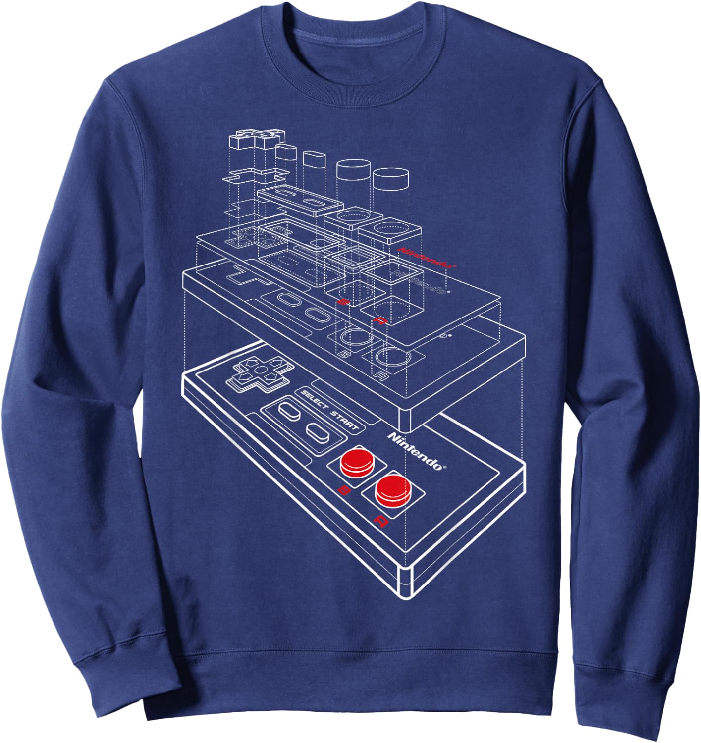 Nintendo NES Controller Exploded Schematic Graphic Sweatshirt - Sweatshirt | Navy