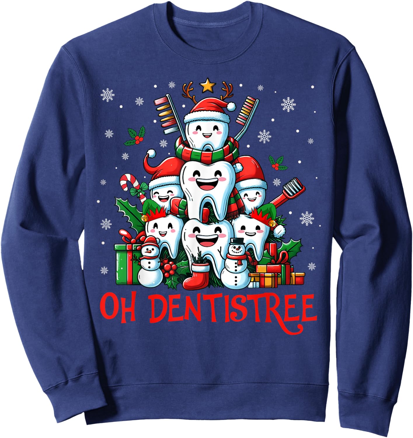 Funny Christmas Dentist Tree Dental Oh Dentistree Tooth Tree Sweatshirt - Sweatshirt | Navy