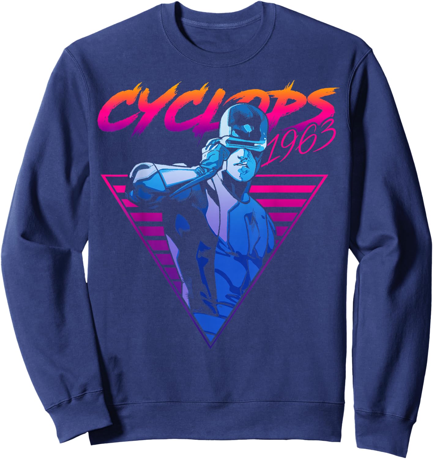Marvel X-Men Cyclops Retro Neon Triangle Graphic Sweatshirt - Sweatshirt | Navy