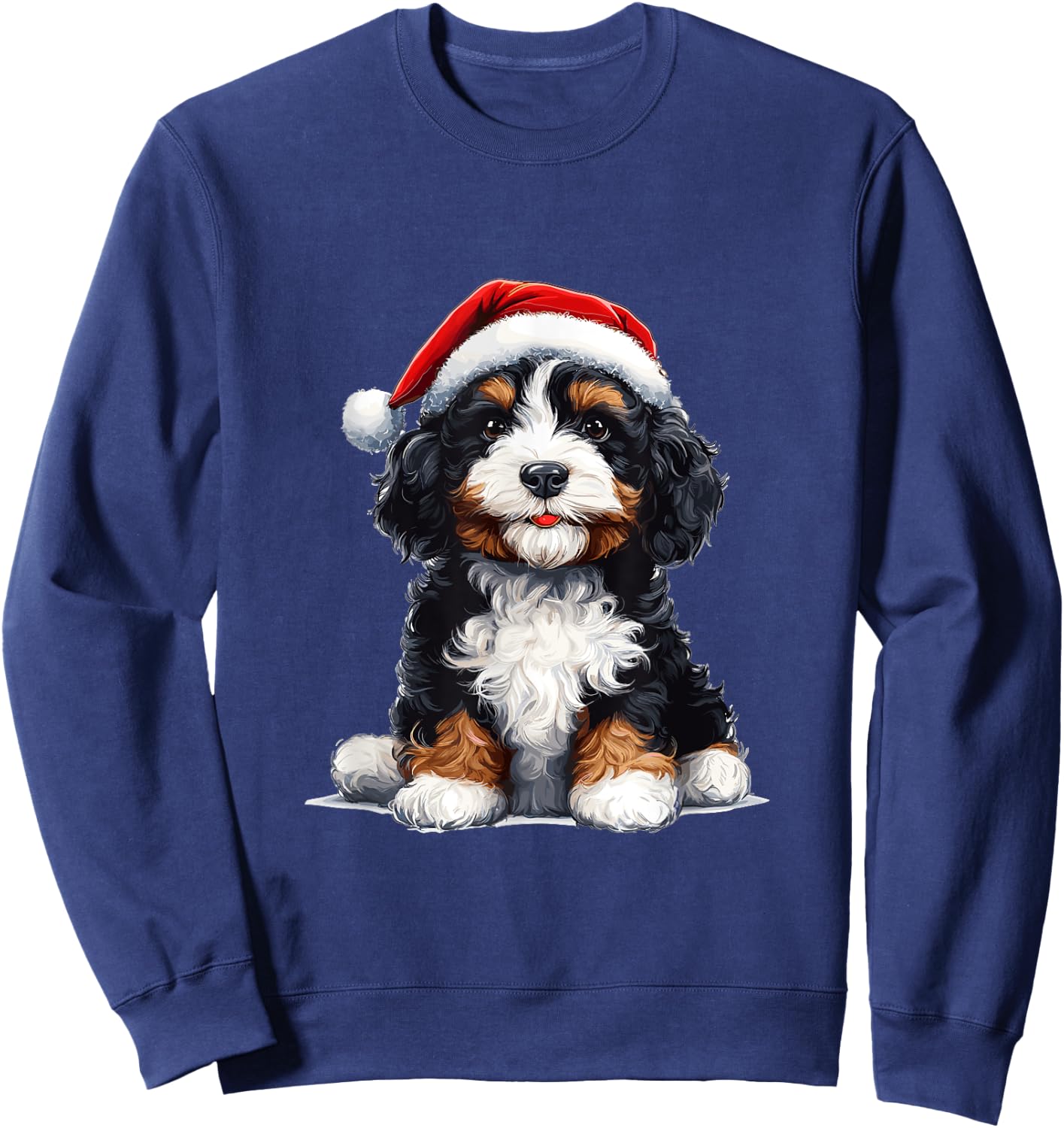 Cute Bernedoodle Dog Christmas Merry X-mas Graphic Sweatshirt - Sweatshirt | Navy