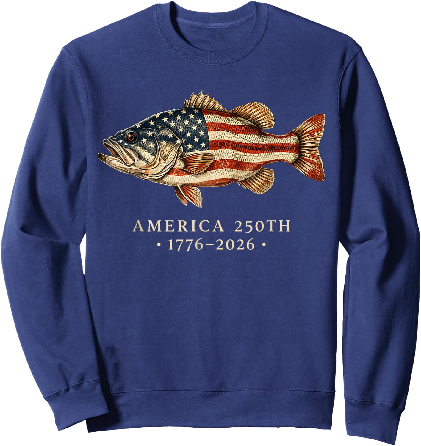 USA 250th 1776 2026 Patriotic Bass Fishing Sweatshirt - Sweatshirt | Navy