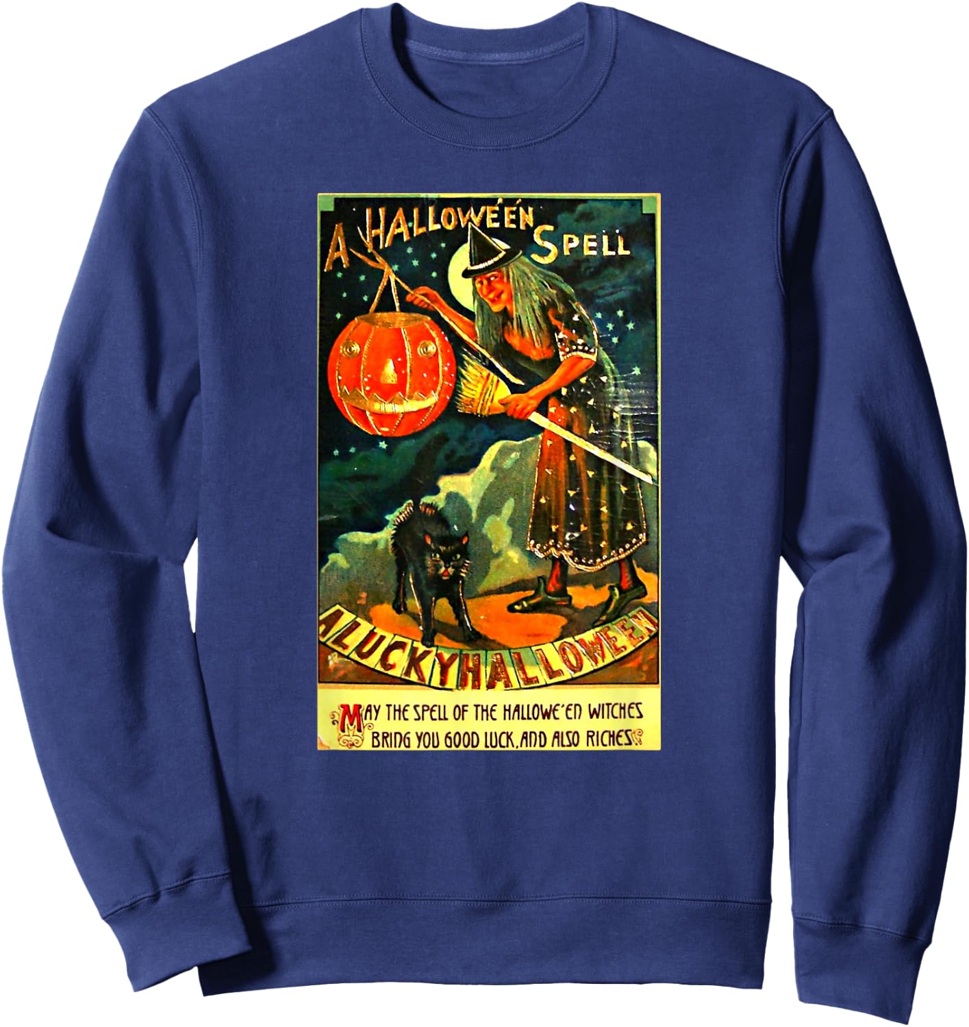Vintage Halloween Spell Witch Monster Halloween Party Sweatshirt - Sweatshirt | Navy
