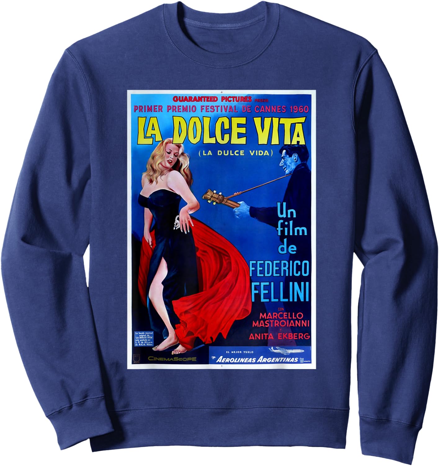 Fellini 1960 Movie Poster Reproduction T Shirt Sweatshirt - Sweatshirt | Navy