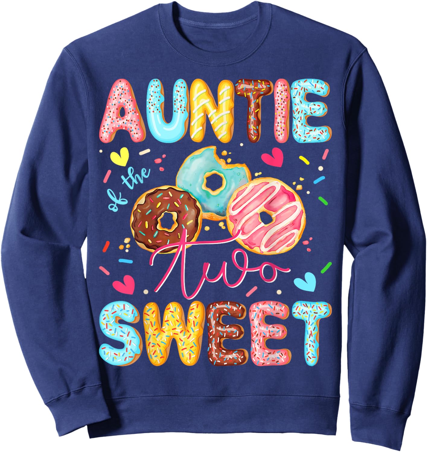 Auntie Of The Two Sweet 2Nd Birthday Girl Donut Lover Sweatshirt - Sweatshirt | Navy