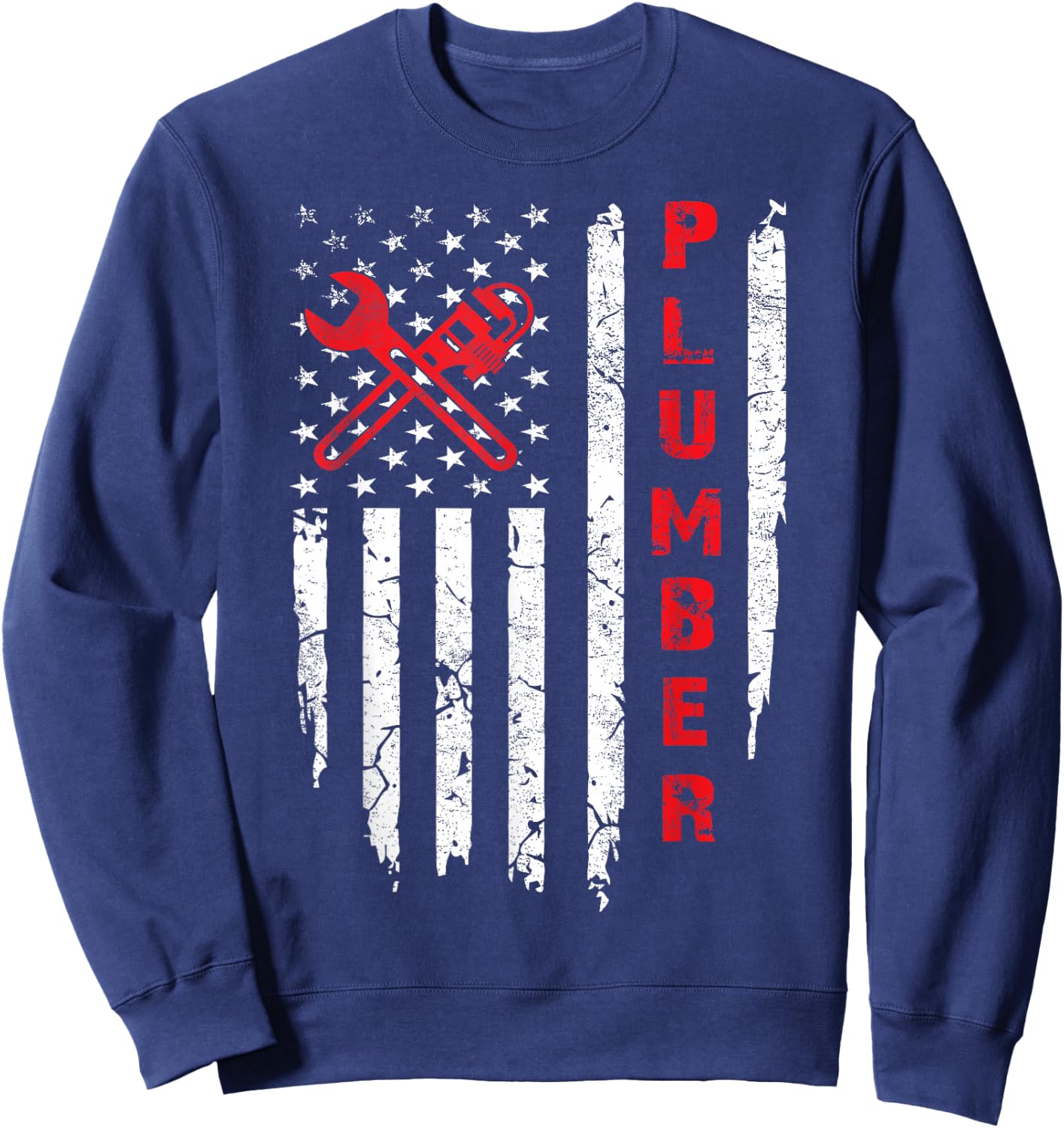 USA American Flag Plumber Men Women Plumbers Patriotic Sweatshirt - Sweatshirt | Navy