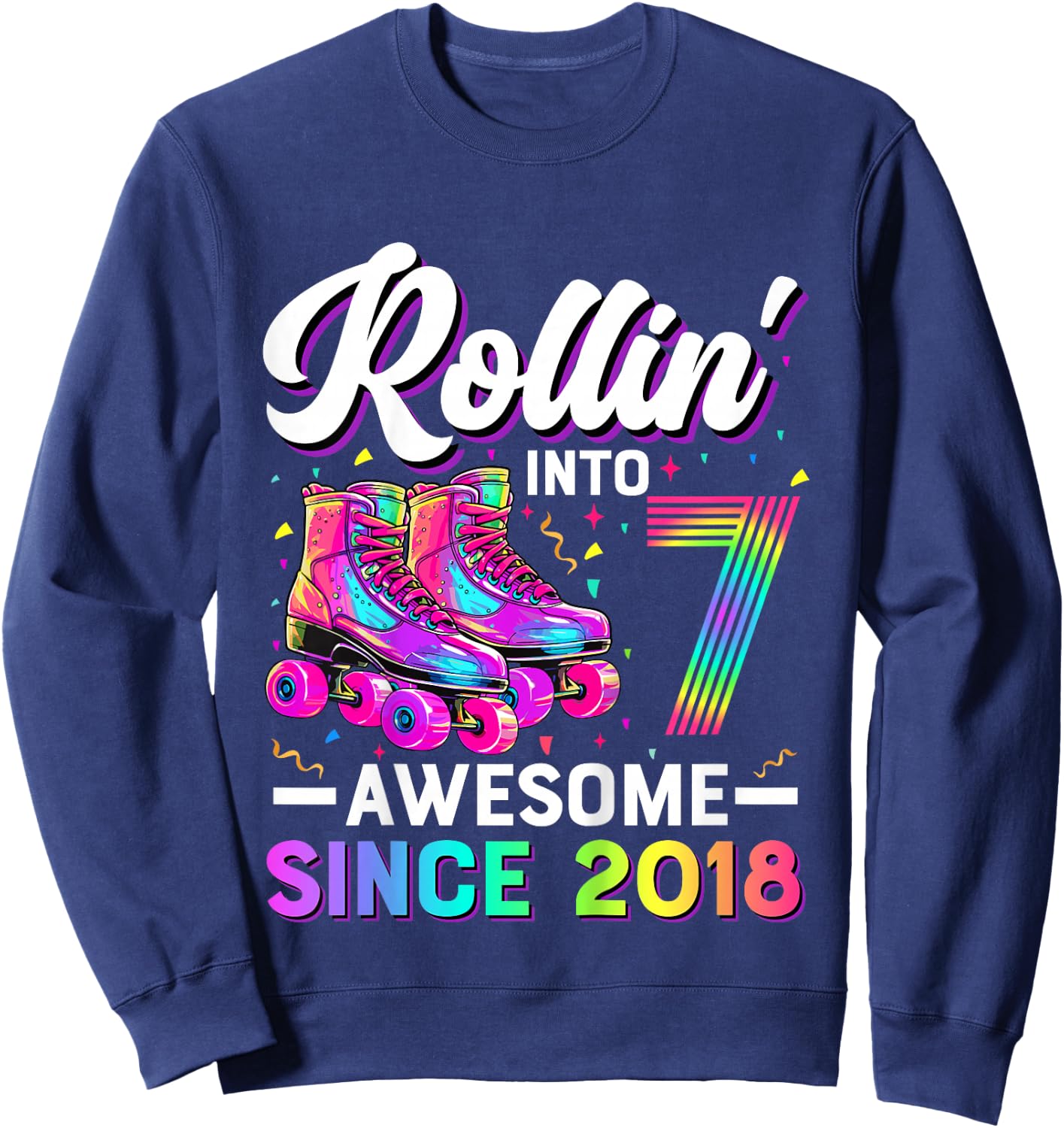 7th Birthday Shirt Girl 7 Year Old Roller Skate Skating Sweatshirt - Sweatshirt | Navy