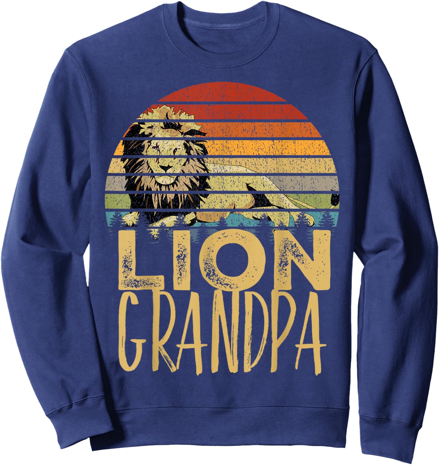 Vintage Lion Grandad Retro Distressed Gift Africa Sweatshirt - Sweatshirt | Navy