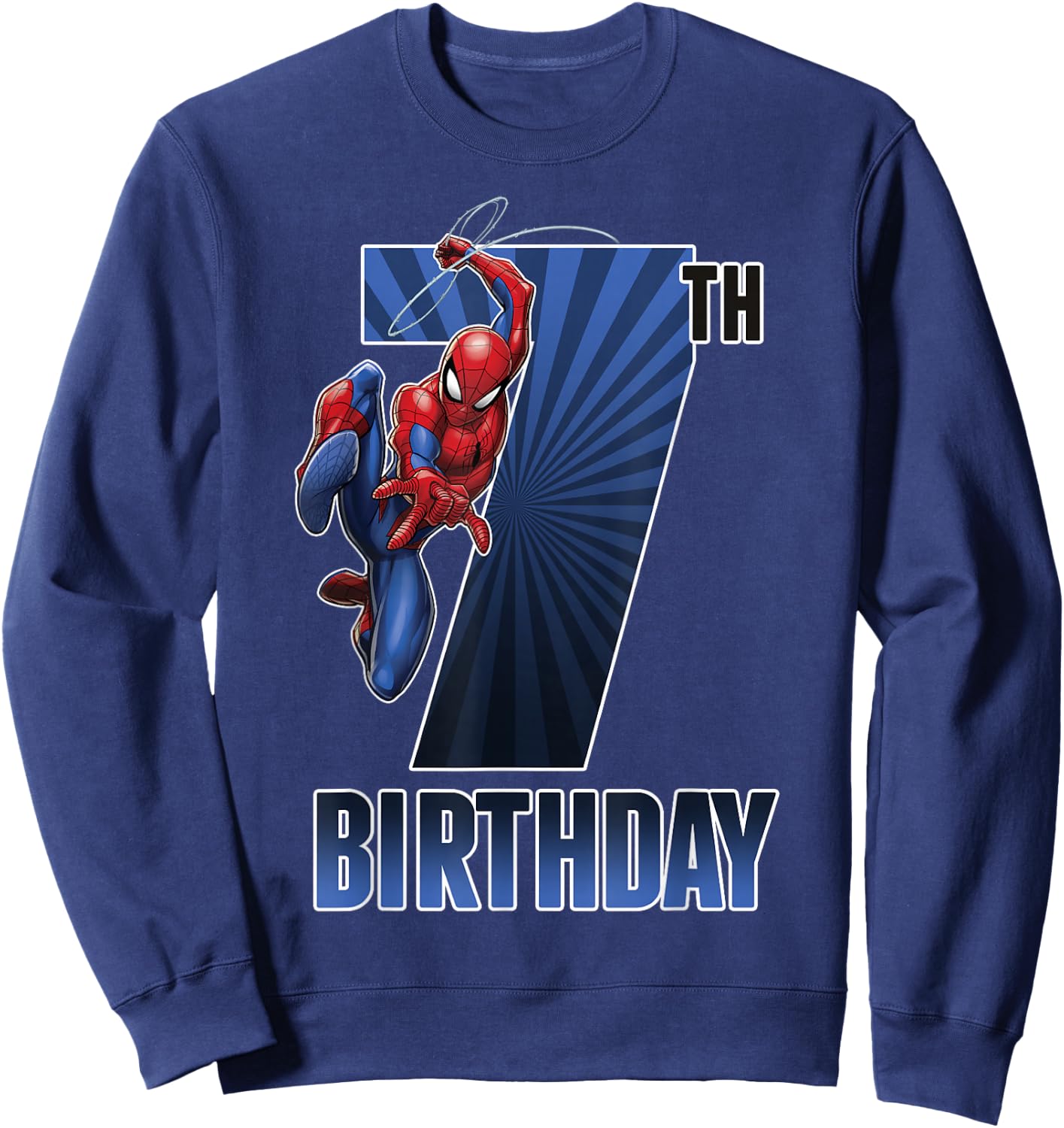 Marvel Spider-Man Swinging 7th Birthday Graphic Small Sweatshirt - Sweatshirt | Navy