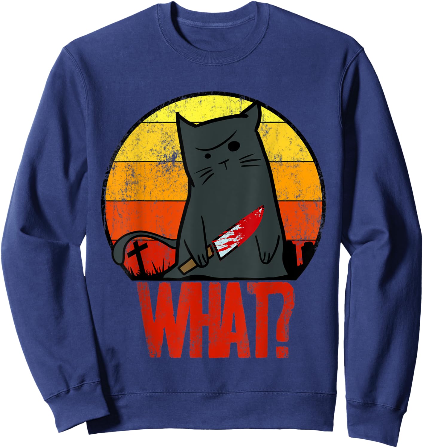 Retro Murderous Black Cat What With Knife Funny Halloween Women Sweatshirt - Sweatshirt | Navy