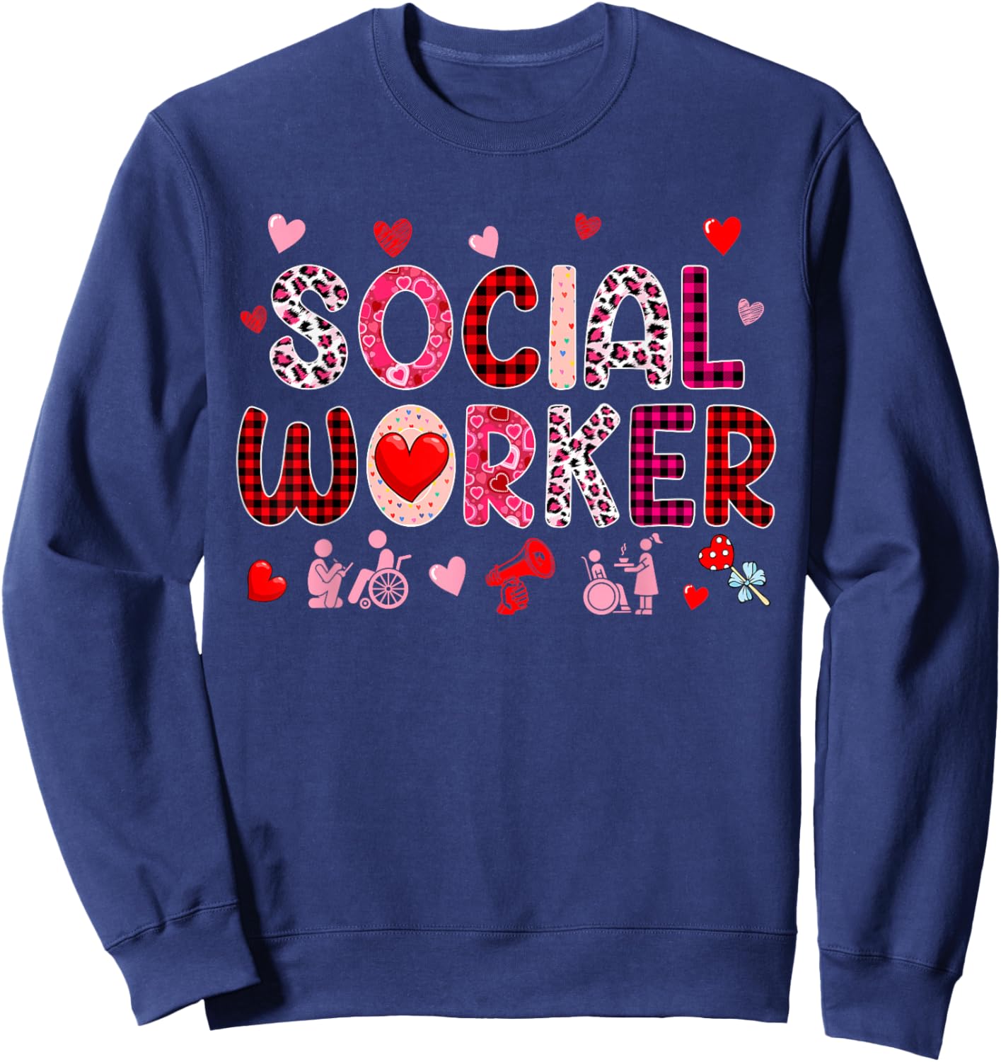 Social Worker Tools Valentine's Day Leopard Cute Hearts Sweatshirt - Sweatshirt | Navy