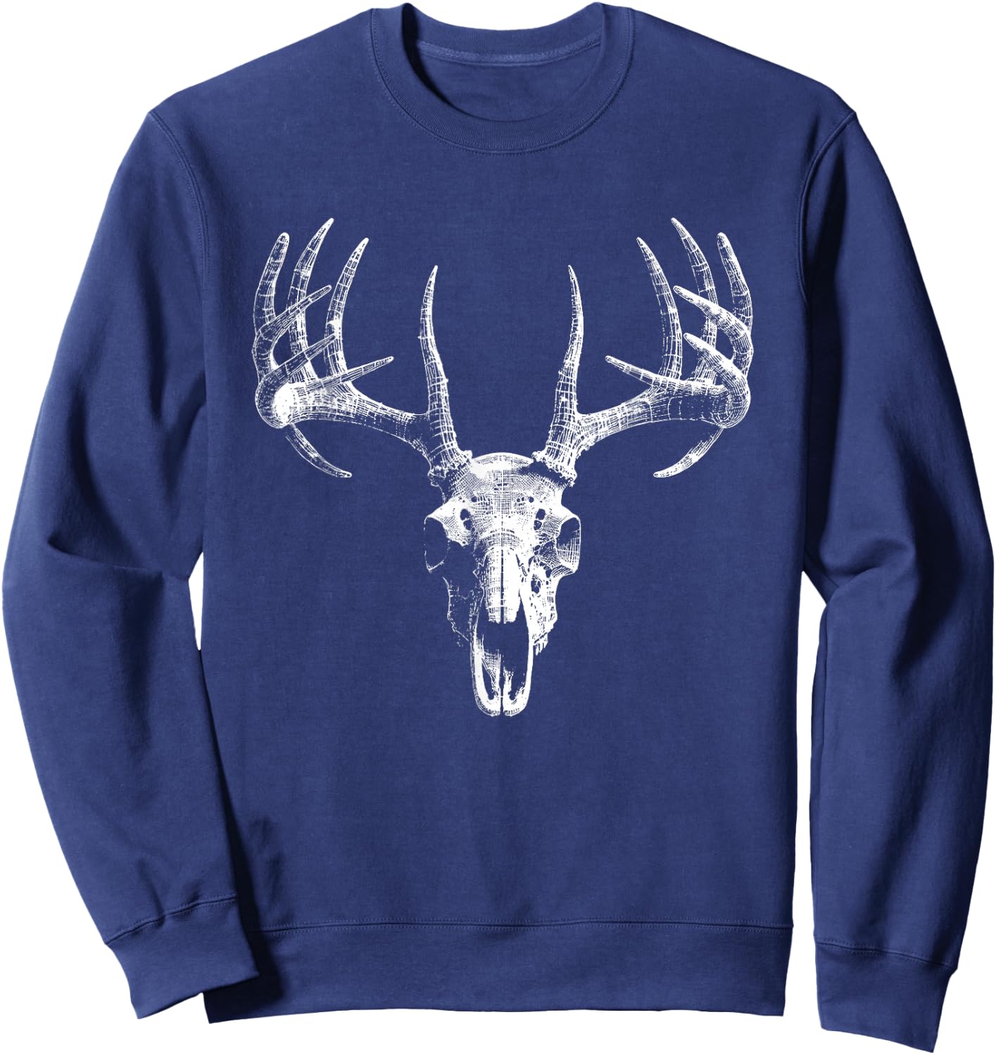 Deer Skull Antler Illustration - Vintage Deer Lover Sweatshirt - Sweatshirt | Navy